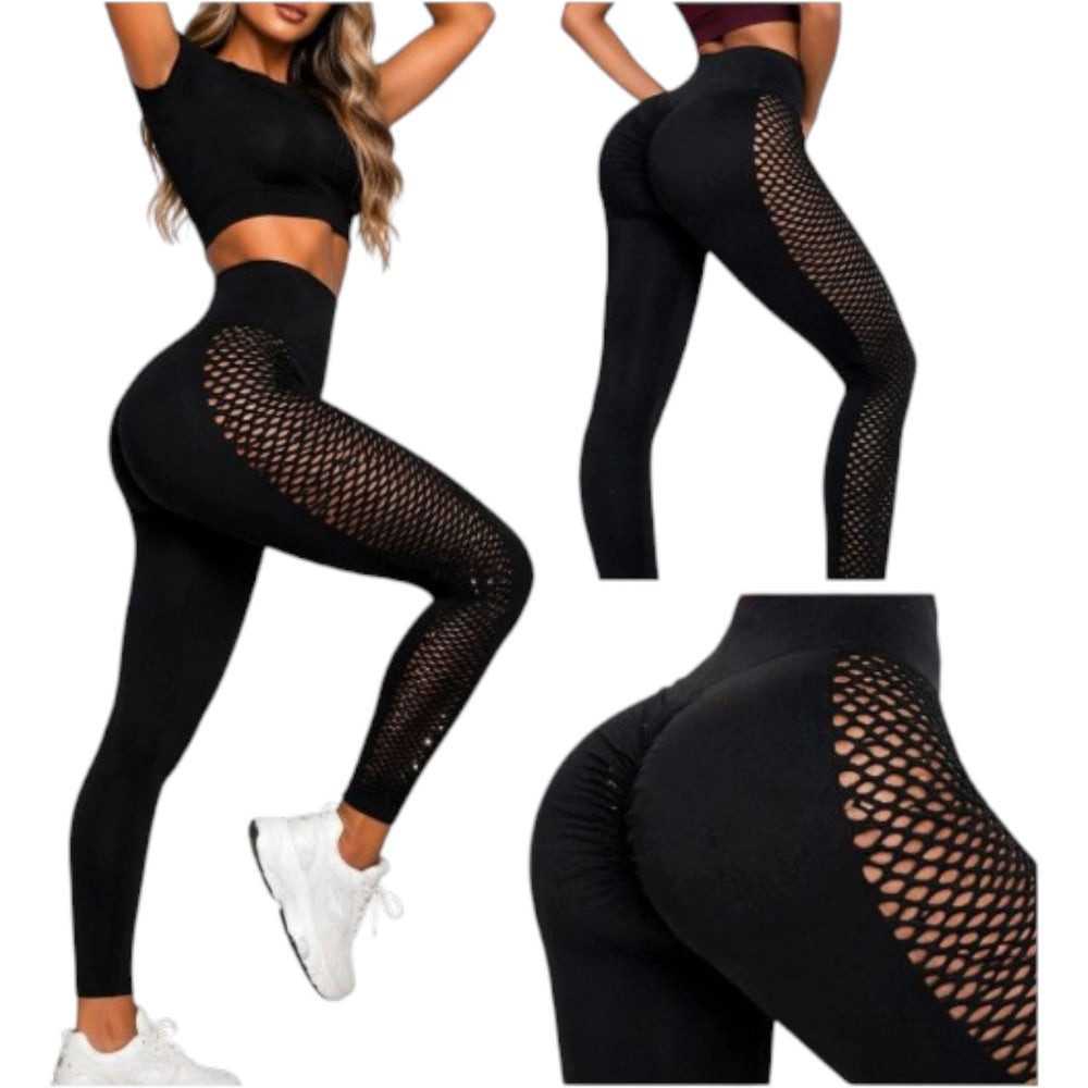 Leggings Damen Push Up Fitness Leggings Schwarz – High Waist Sportleggings figu