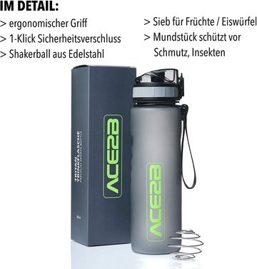 ACE2B Trinkflasche ace2b Trinkflasche Sportflasche Fitnessflasche Grün 800ml mit Shaker