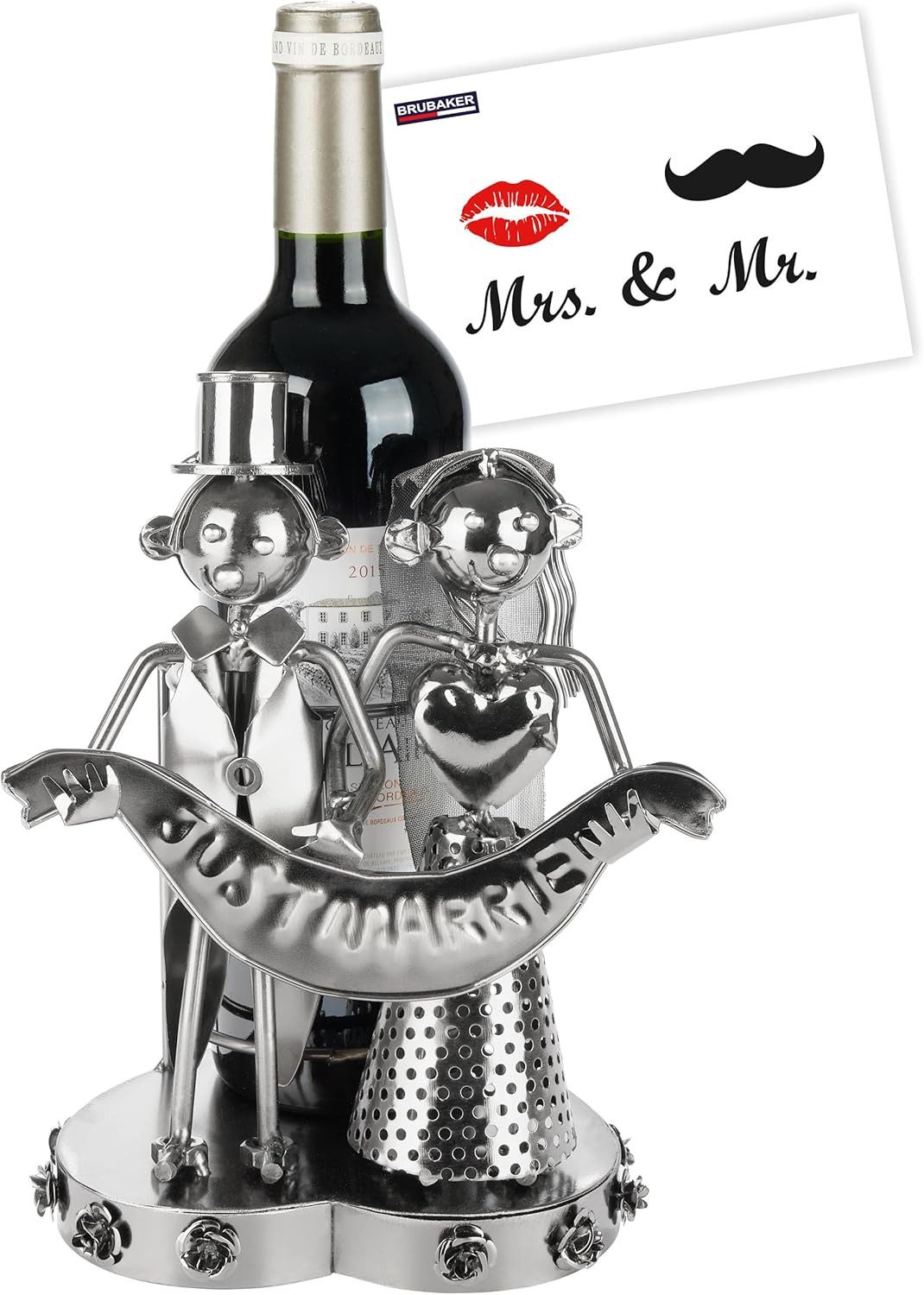Weinflaschenhalter Just Married Brautpaar - Metall Skulptur Flaschenhalter Hochzeitspaar