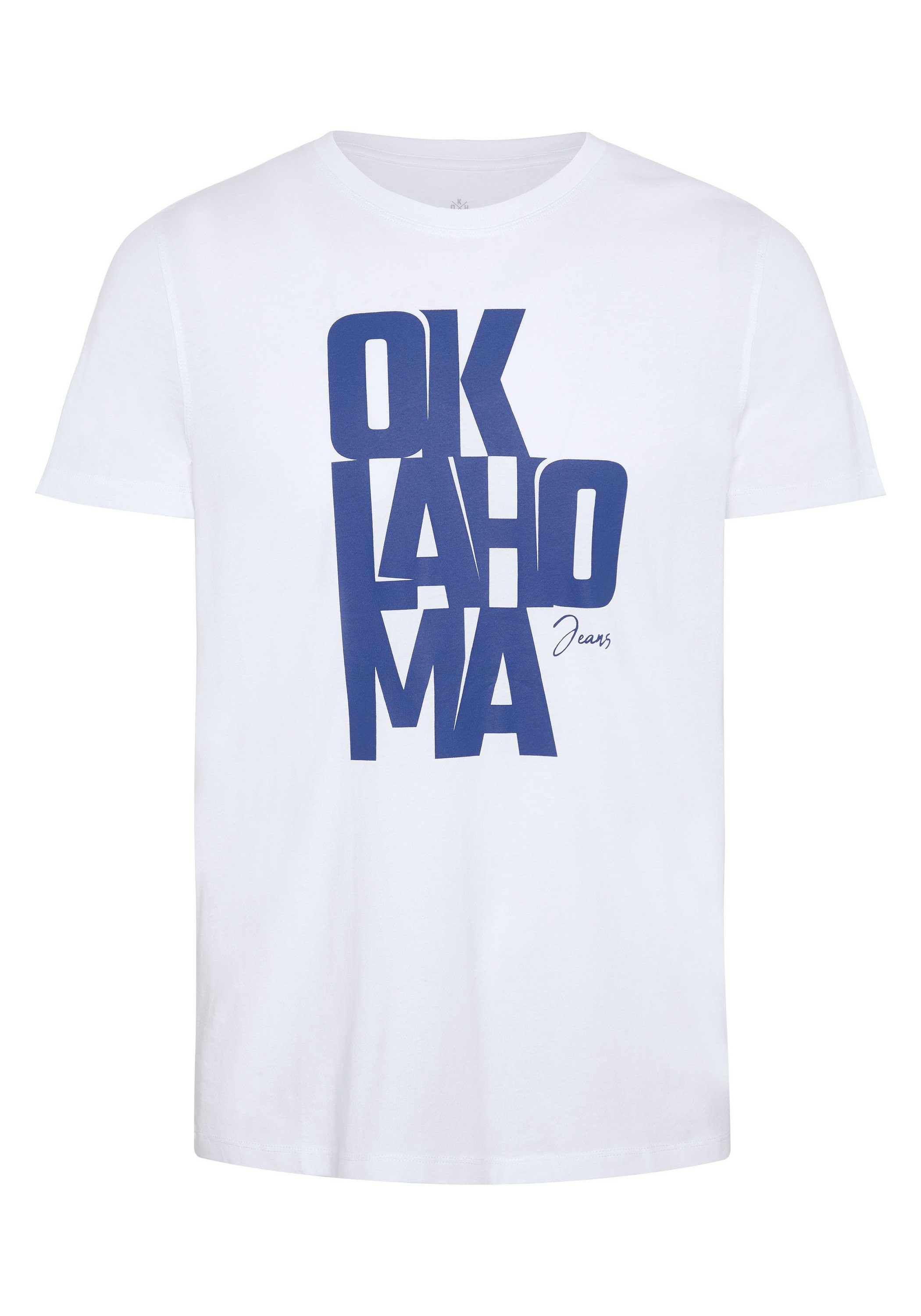 Oklahoma Jeans Print-Shirt mit Label-Schriftzug aus Jersey 11-0601 Bright White