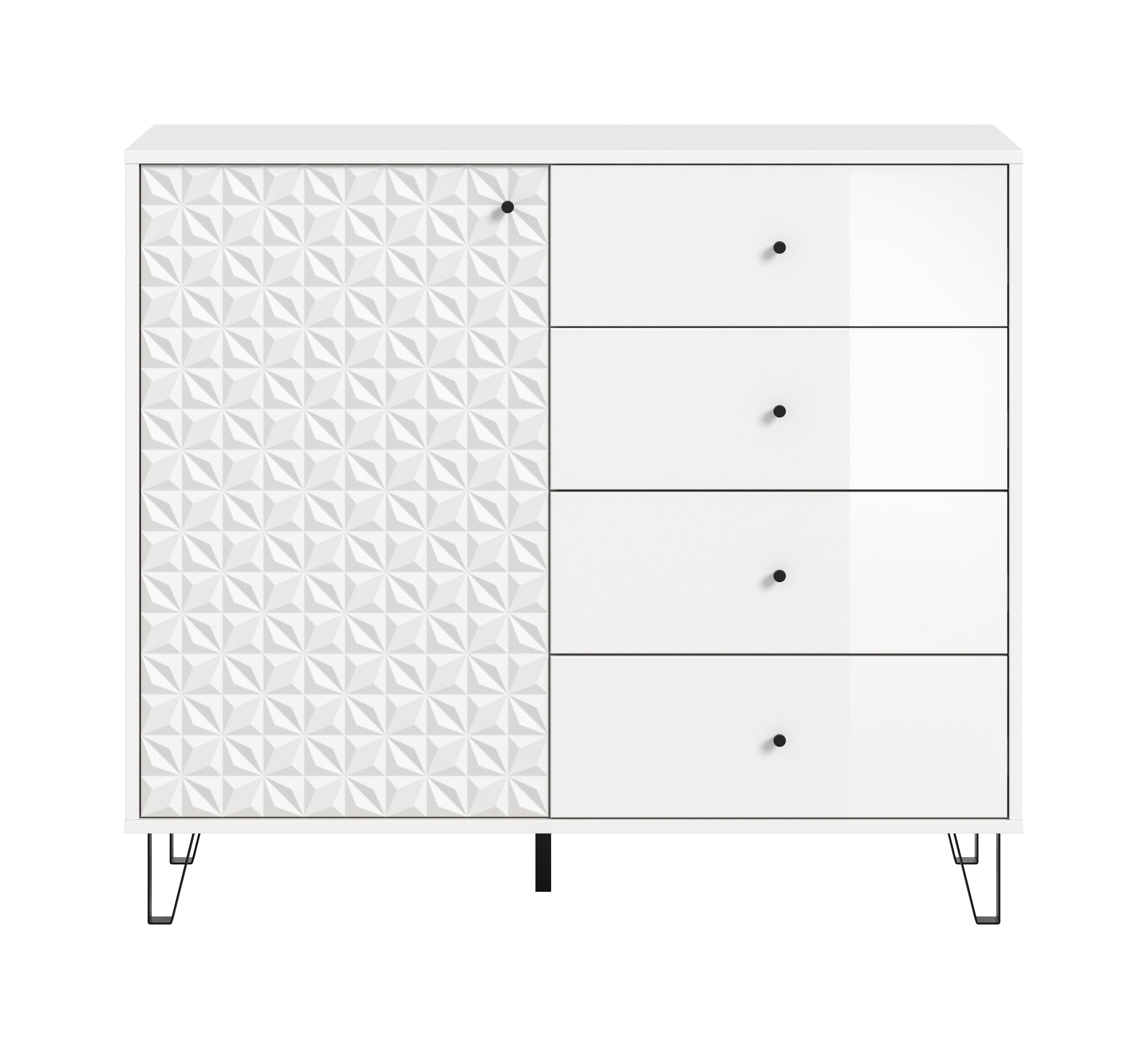 furnling Highboard Prima, 1 Tür in Prisma Optik, 4 Schubladen, Hochglanz Front, Höhe 96 cm