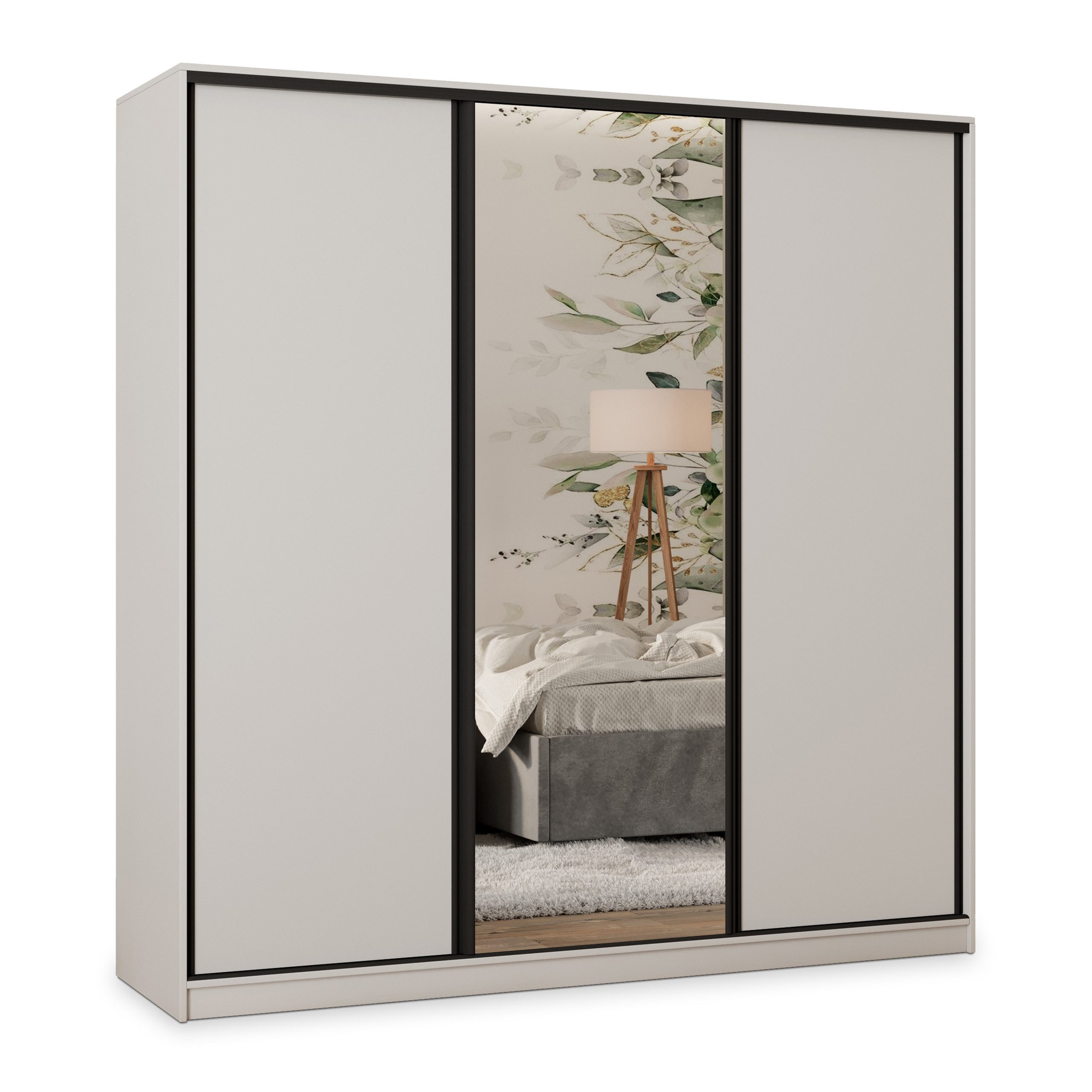 Masseno Schwebetürenschrank TARI Kleiderschrank mit Spiegel und Schubladen Schlafzimmerschrank