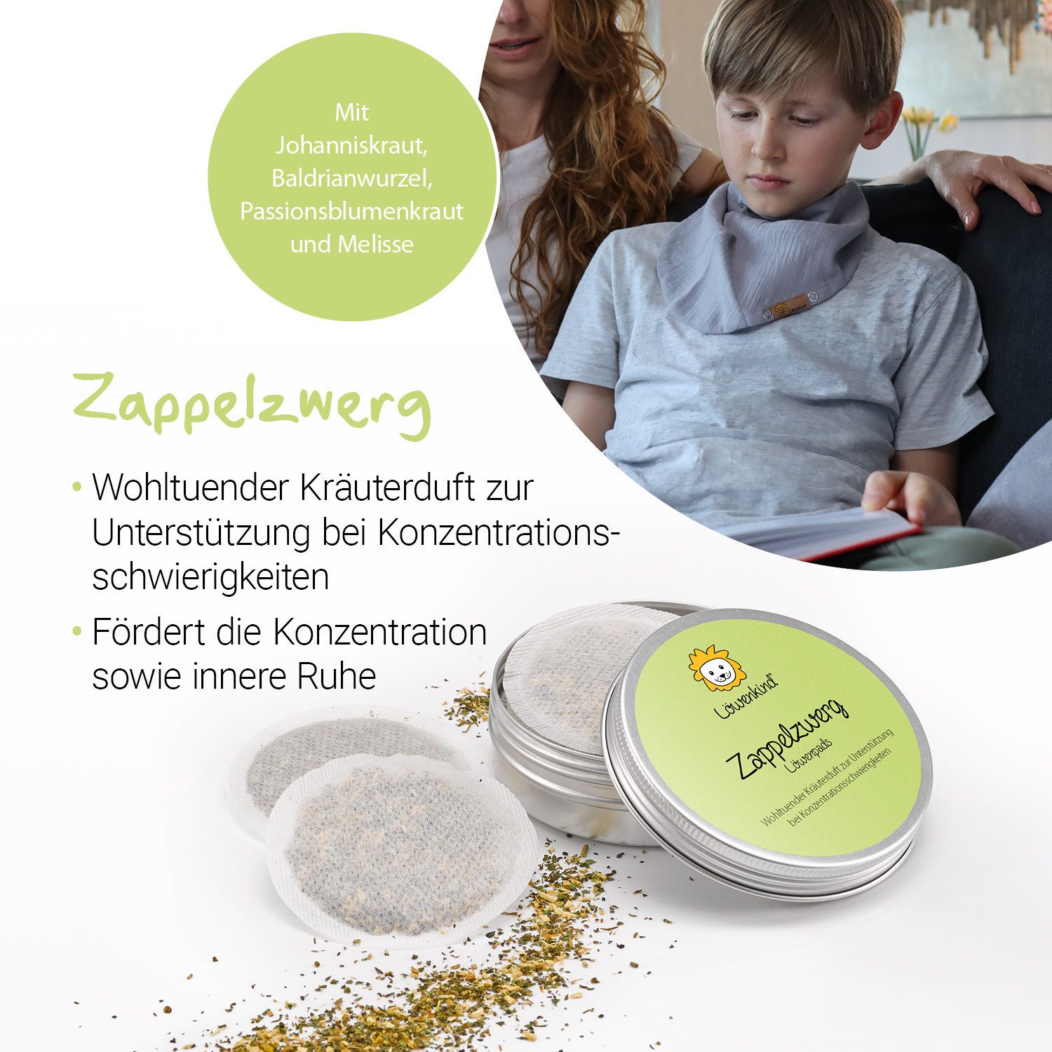 Löwenkind Pflege-Geschenkset Einsteigerbox mit Halstuch "Medi", Zappelzwerg und Rotznäschen Einsteiger-Set, 3-tlg., Sanfte Unterstützung aus der Natur