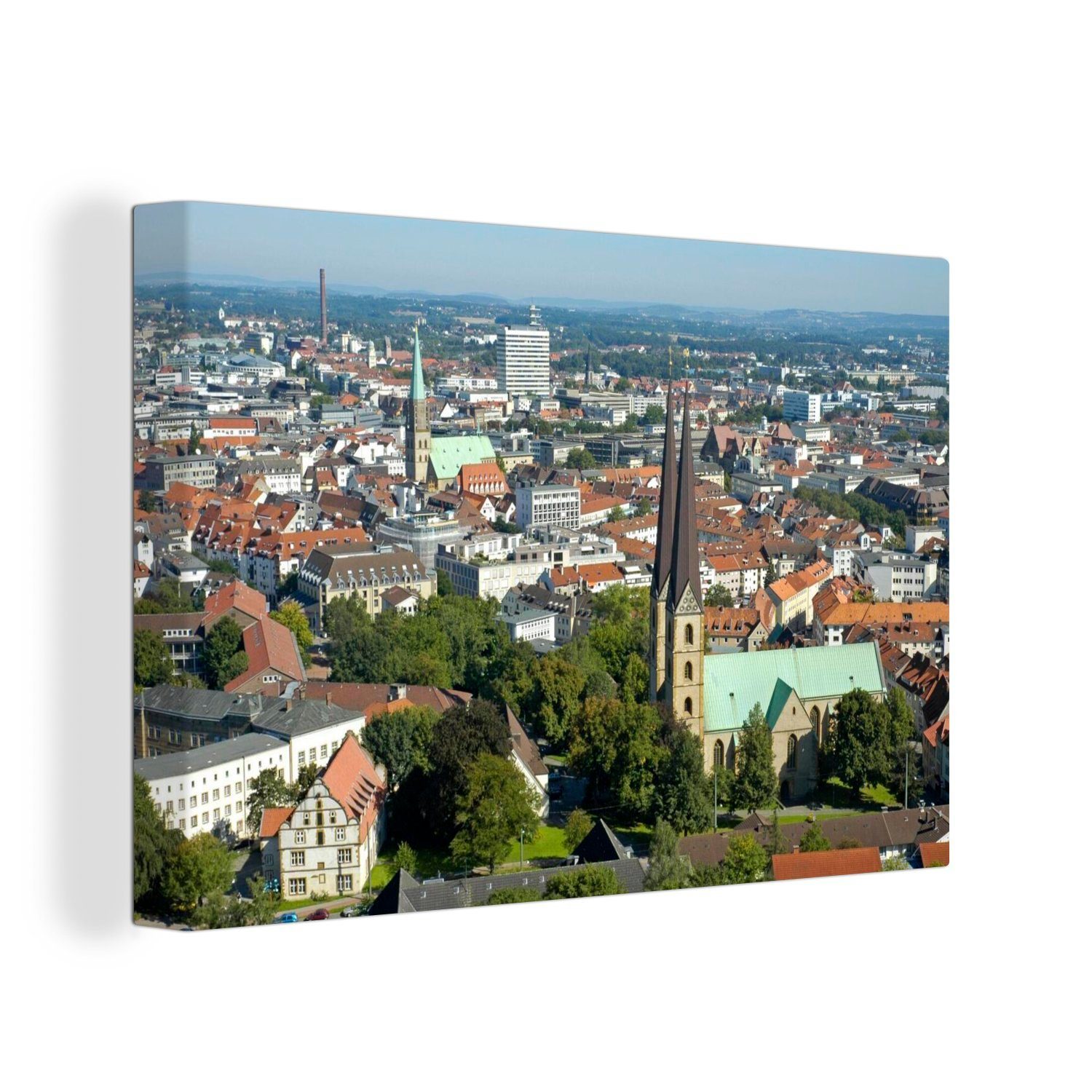 OneMillionCanvasses® Leinwandbild Blick von der Sparrenburg auf Bielefeld in Deutschland, (1 St), Wandbild Leinwandbilder, Aufhängefertig, Wanddeko, 30x20 cm