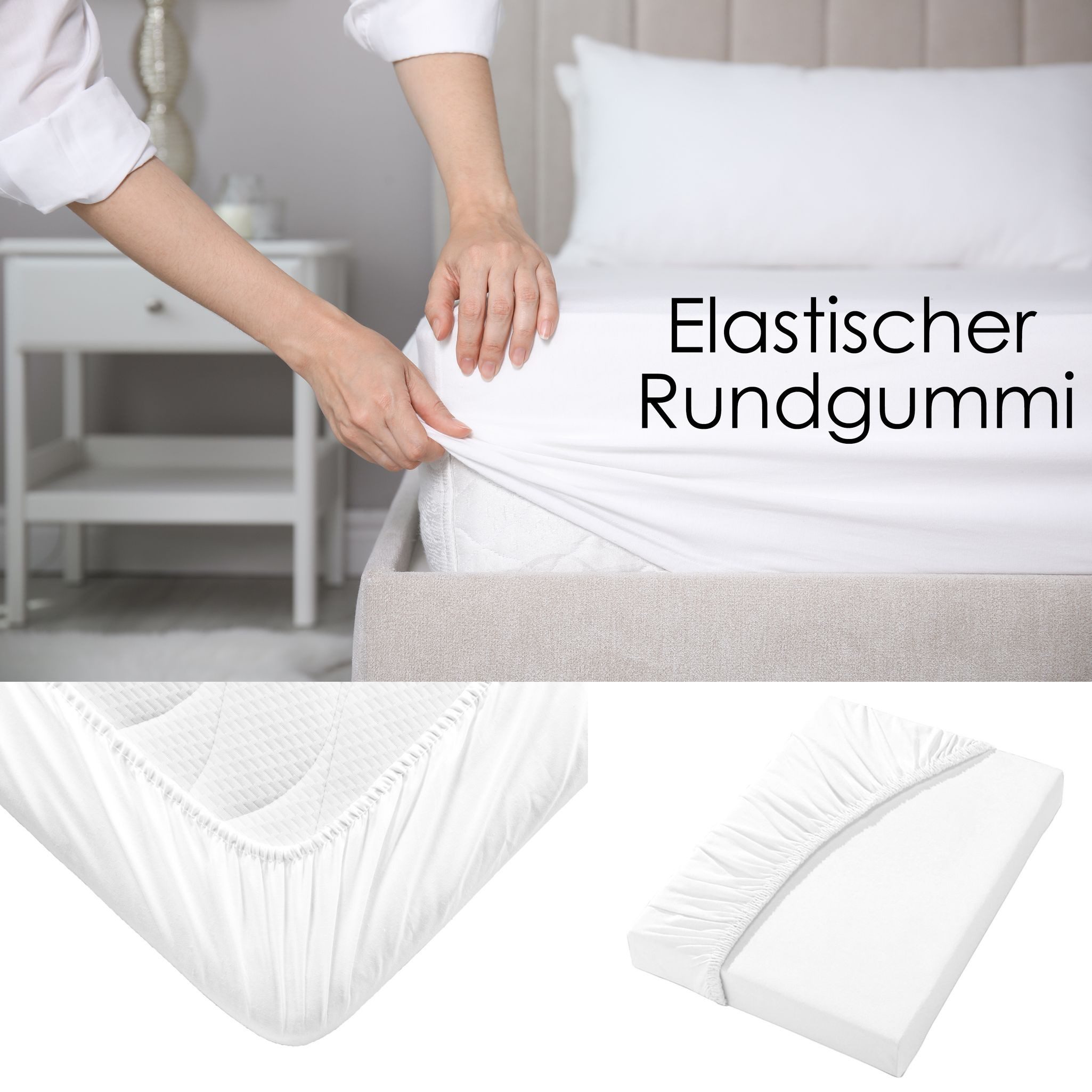 JACK Spannbettlaken JACK hochwertiges Laken Satin Uni Spannbetttuch Gummizug, Satin, Gummizug: Rundumgummizug, (1 Stück), 90-100 / 140-150 / 180-200 x 200 cm, v – Bild 5 von 5