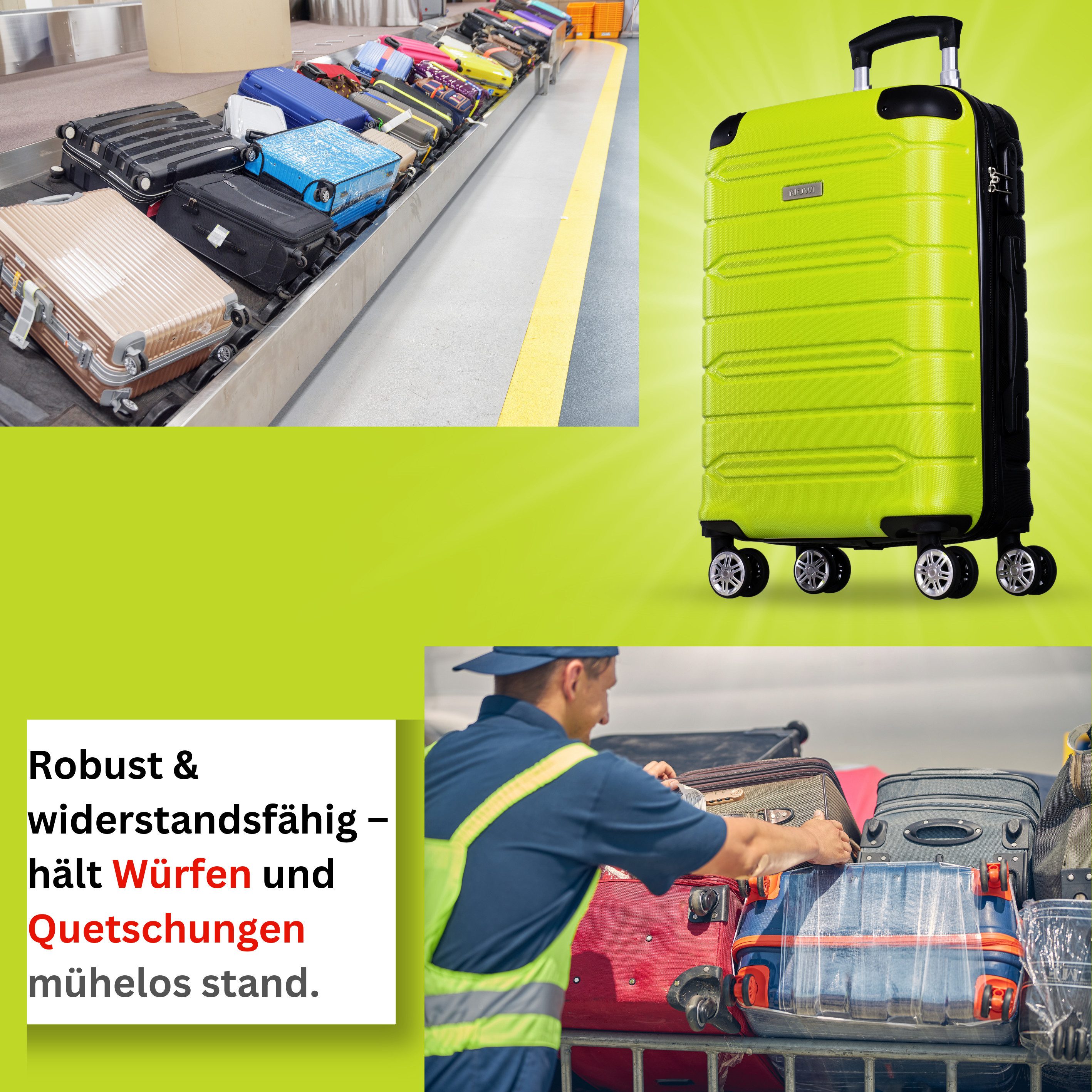 NOWI Hartschalen-Trolley Koffer Hartschalenkoffer mit Zahlenschloss & 8 Rollen Trolley, Zahlenschloss