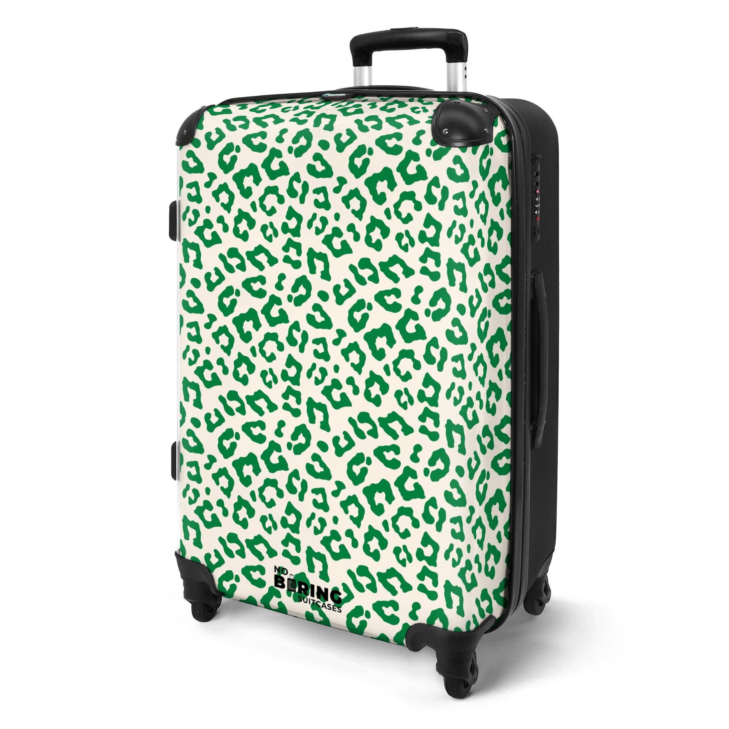 NoBoringSuitcases.com© Hartschalen-Trolley Grün mit weißem Pantherdruck günstig online kaufen