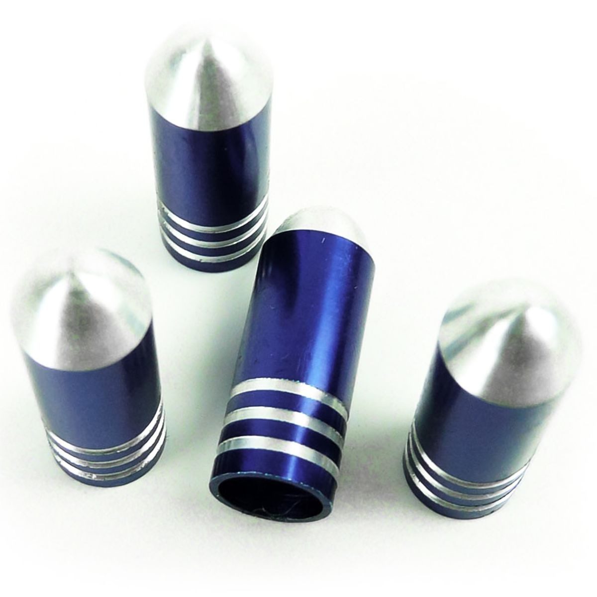 Thumbnail - All Ride Ventilkappe Ventilverschluss aus Aluminium blau im Bullet-Design 4 Stück H ca.26mm, (4-St), Standard Gewinde