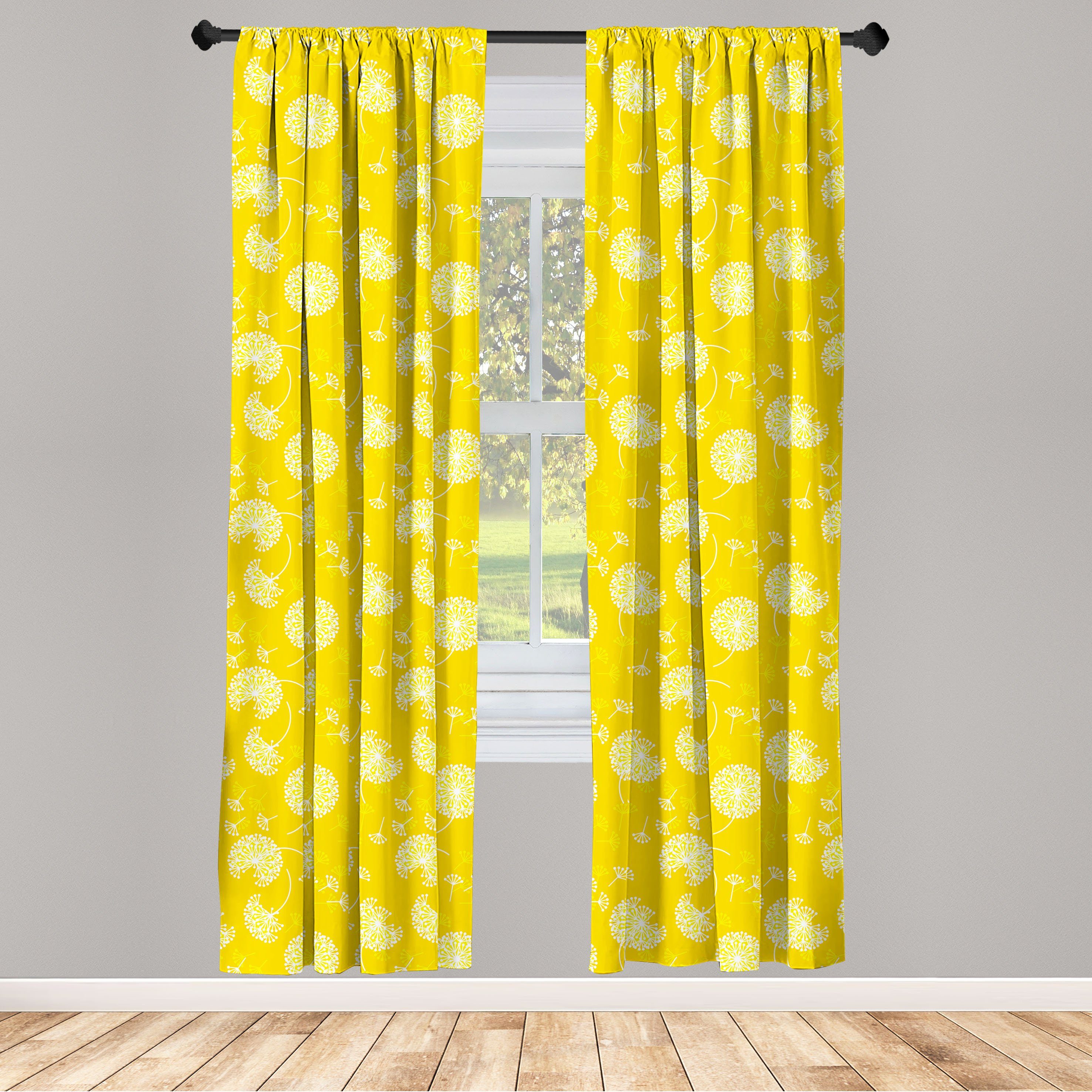 Gardine Vorhang für Wohnzimmer Schlafzimmer Dekor, Abakuhaus, Microfaser, Gelb und Weiß Zusammenfassung Löwenzahn