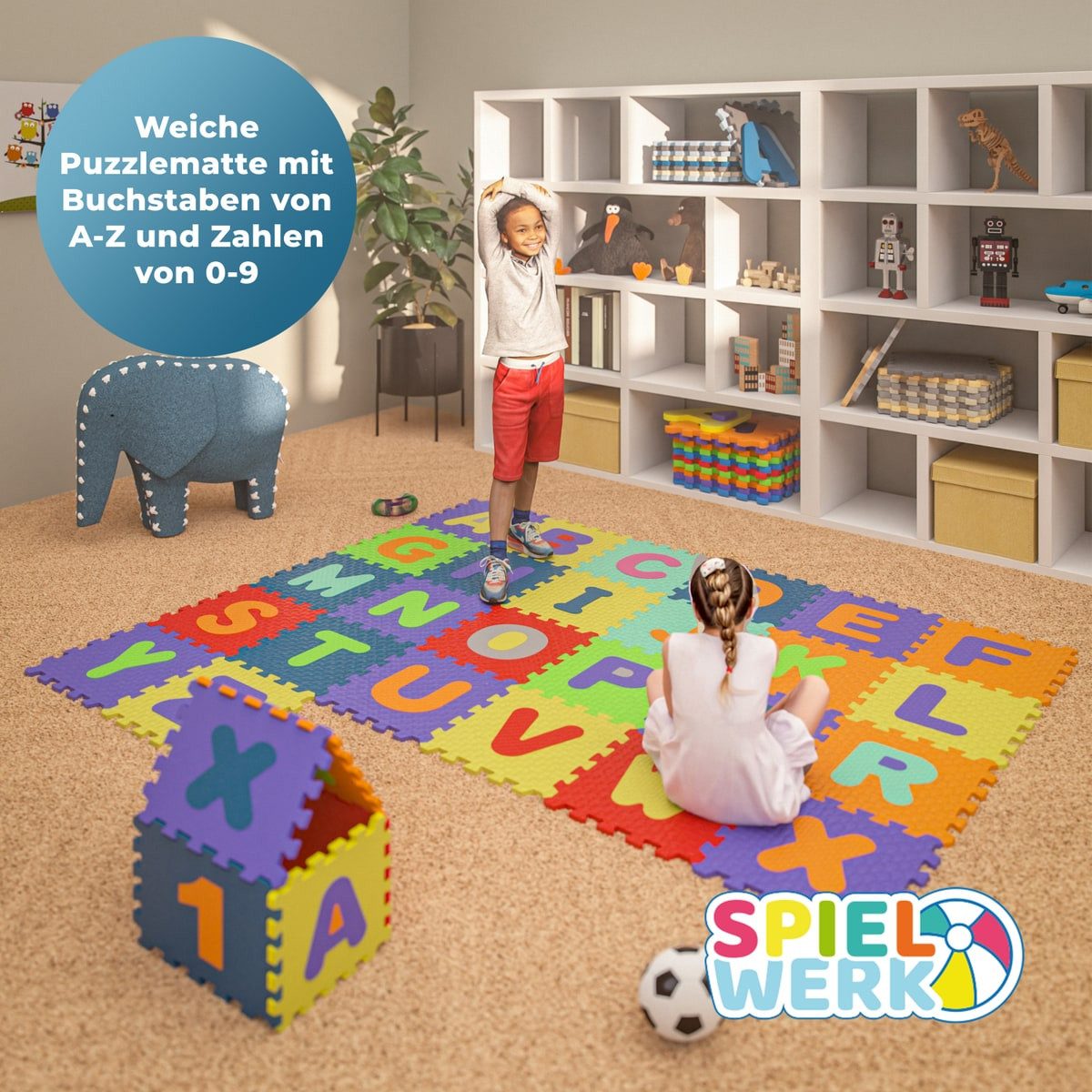 Spielwerk Puzzlematte, Puzzlematte Baby Spielmatte Krabbelmatte Zahlen Buchstaben 3,3m²