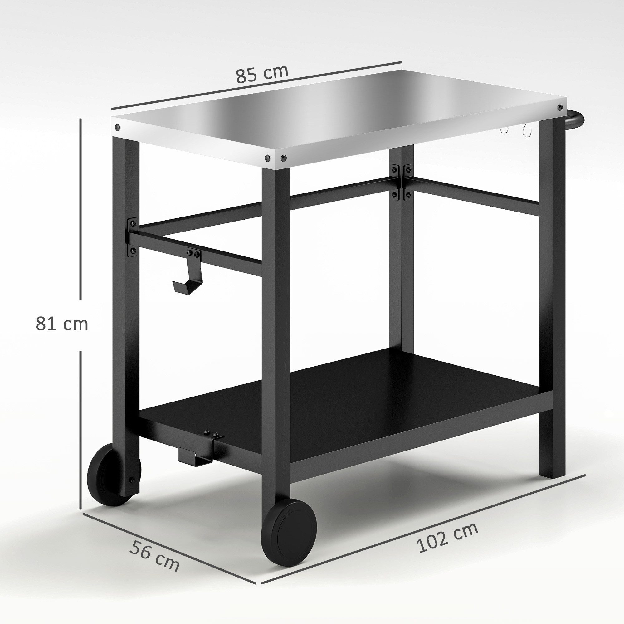 Outsunny Servierwagen Grillwagen 2-Etagen, BBQ Grilltisch aus Edelstahl, (BBQ Grilltisch, 1 St., Grillwagen), für Garten, Terrasse, Grill, 102 x 56 x 81cm