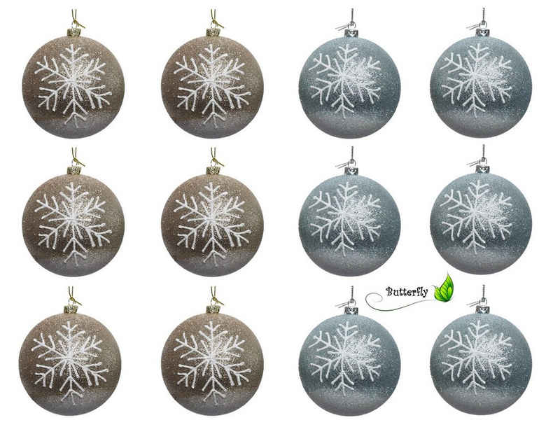 Decoris season decorations Christbaumschmuck, Weihnachtskugeln Kunststoff 8cm Schneeflocken 12er Set Gold / Silber