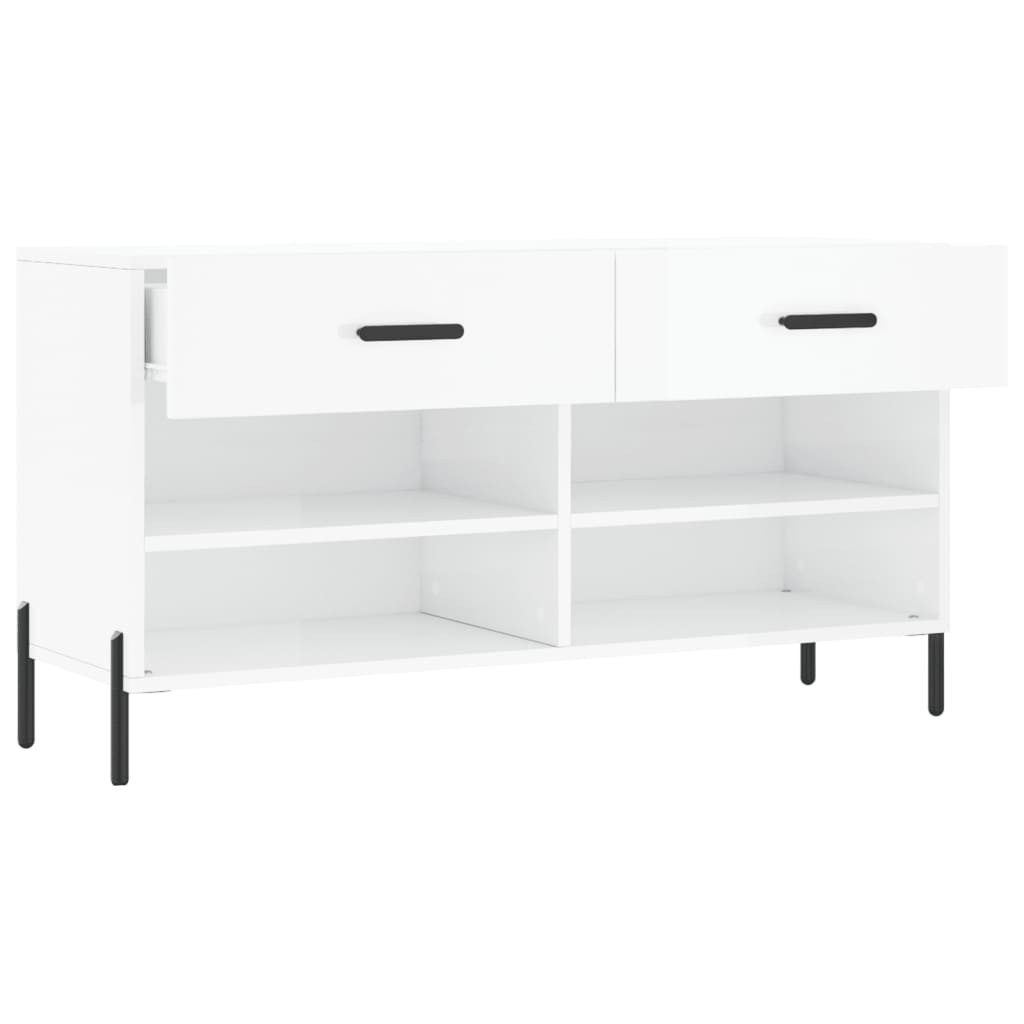 furnicato Schuhbank 102 x 35 x 55 cm Hochglanz-Weiß mit Stauraum und (1-St), Sitzbank mit 2 Schubladen, 4 Fächern und Wandhalterung für Flur