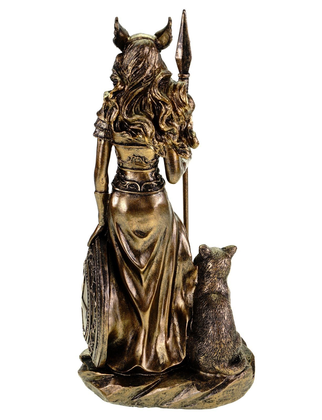 Kremers Schatzkiste und Odin Rüstung mit Schild Dekofigur Figur Freya in Speer Kremers germanische Göttin Schatzkiste Wildkatze und