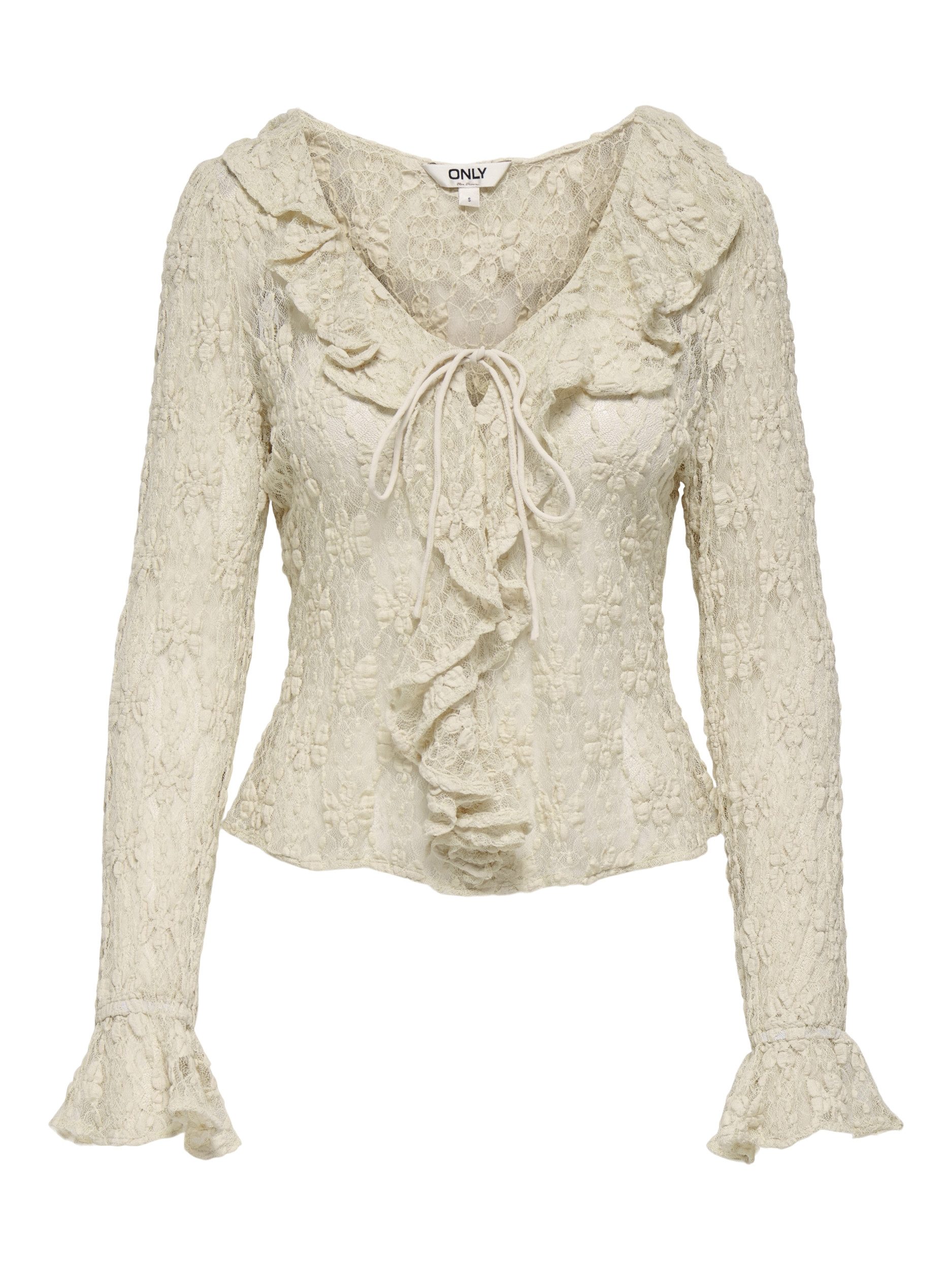 ONLY Langarmshirt ONLPEARLINA LS RUFFLE LACE TOP WVN
