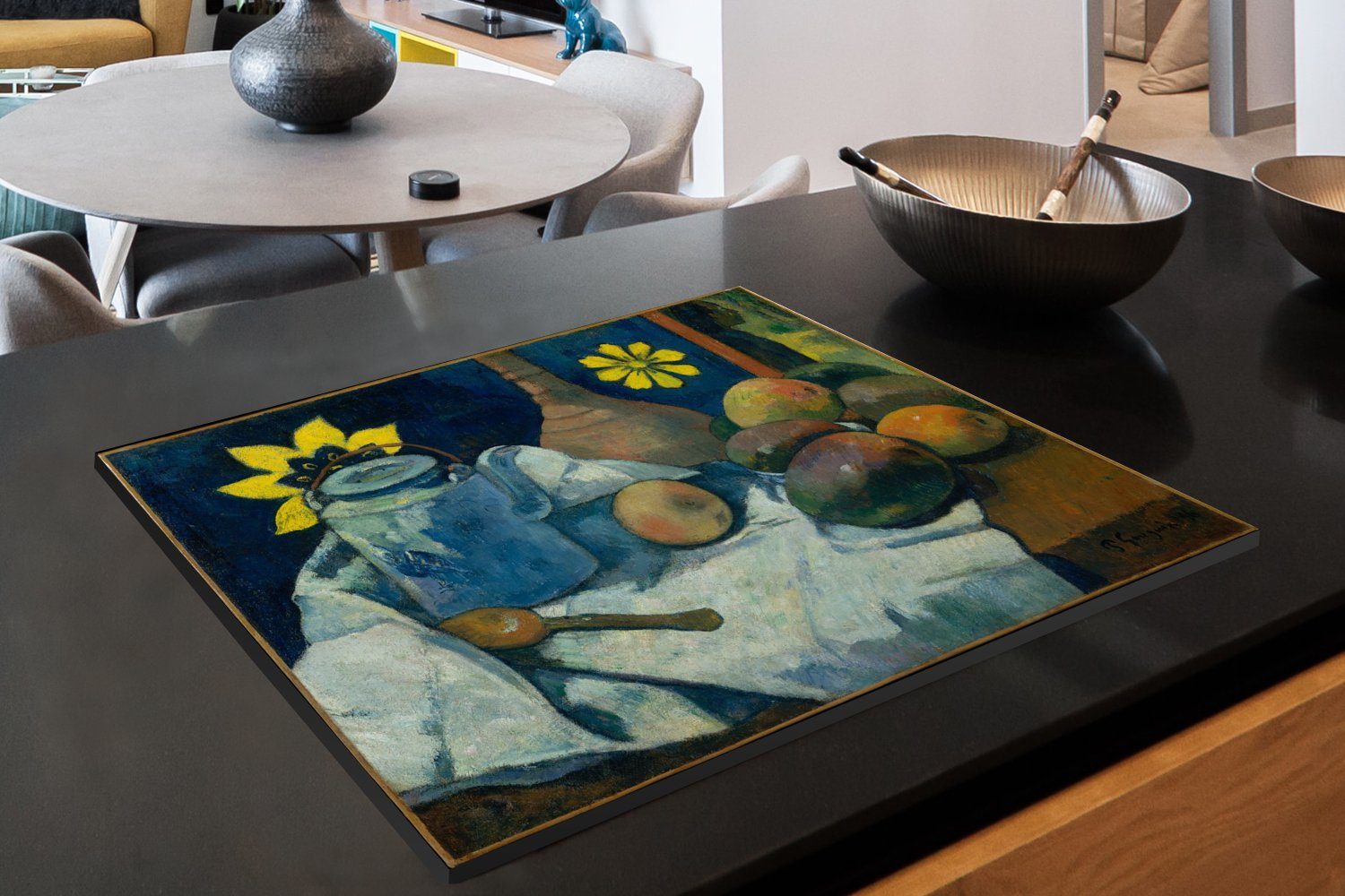 und Paul MuchoWow (1 mit Herdblende-/Abdeckplatte Gemälde Mobile 70x52 Ceranfeldabdeckung nutzbar, einer Stilleben tlg), cm, Arbeitsfläche - Vinyl, Gauguin, von Früchten Teekanne