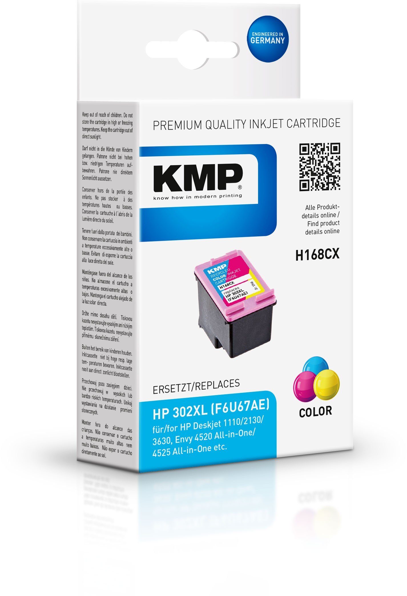 preismanagement KMP 1 Tinte H168CX ERSETZT HP 302XL Tintenpatrone color gelb magenta, (1-tlg) - cyan