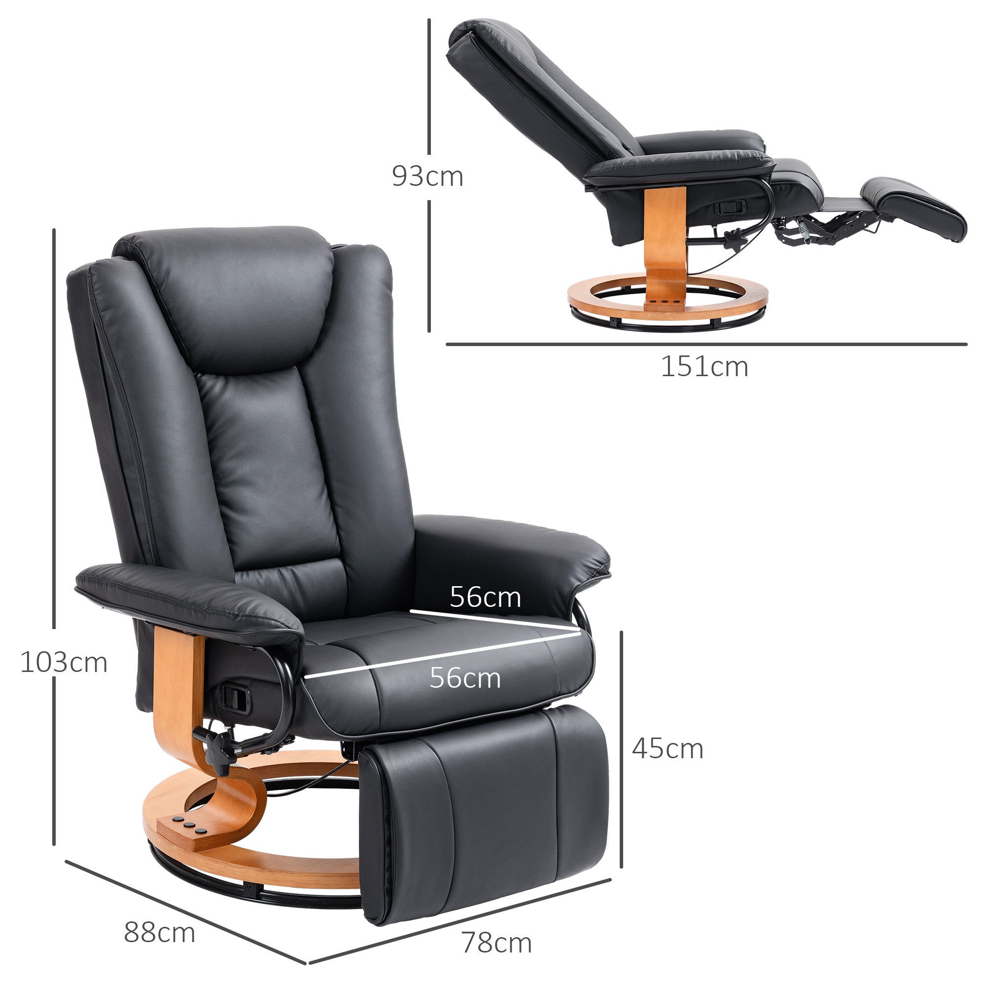 HOMCOM Relaxsessel Modernes Sessel mit Fußstütze (Liegesessel, 1-St., TV-Sessel), für Wohnzimmer, Schlafzimmer, Schwarz