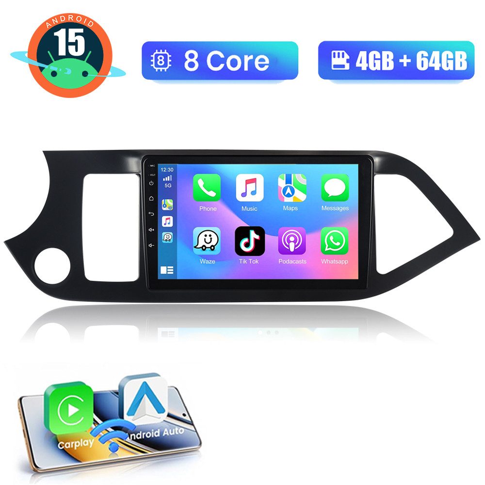 A-Sure Für KIA PICANTO TA 2011-16 8-Core Android 15 Wireless Carplay GPS Navi Autoradio (Digitalradio (DAB), FM, AM, 1280*800 IPS Screen/8-Core CPU)