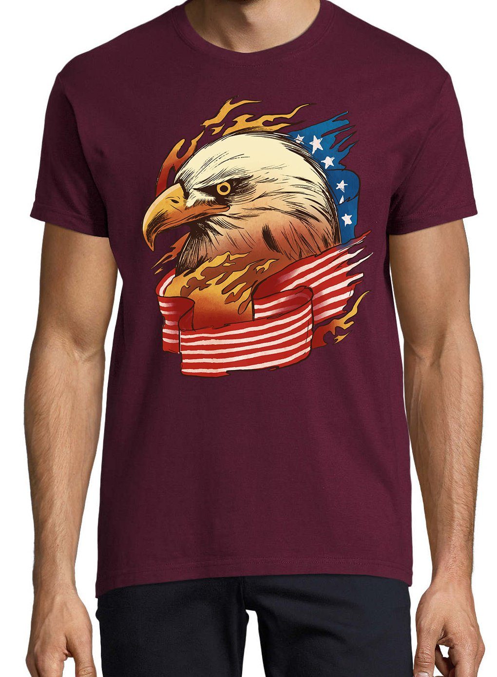 Youth Designz T-Shirt Adler Burgund American Eagle Flagge trendigem USA Frontprint Herren Shirt mit