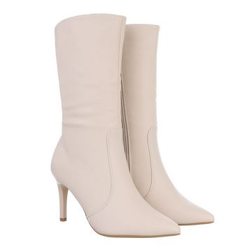 Ital-Design Damen Abendschuhe Elegant High-Heel-Stiefel Pfennig-/Stilettoabsatz High-Heel Stiefel in Beige