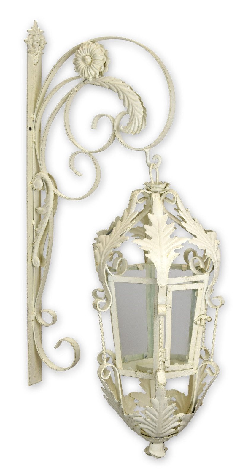 Aubaho Dekoobjekt Eine Laterne mit Wandhalterung – weiß Replikat Retro Design Dekoratio