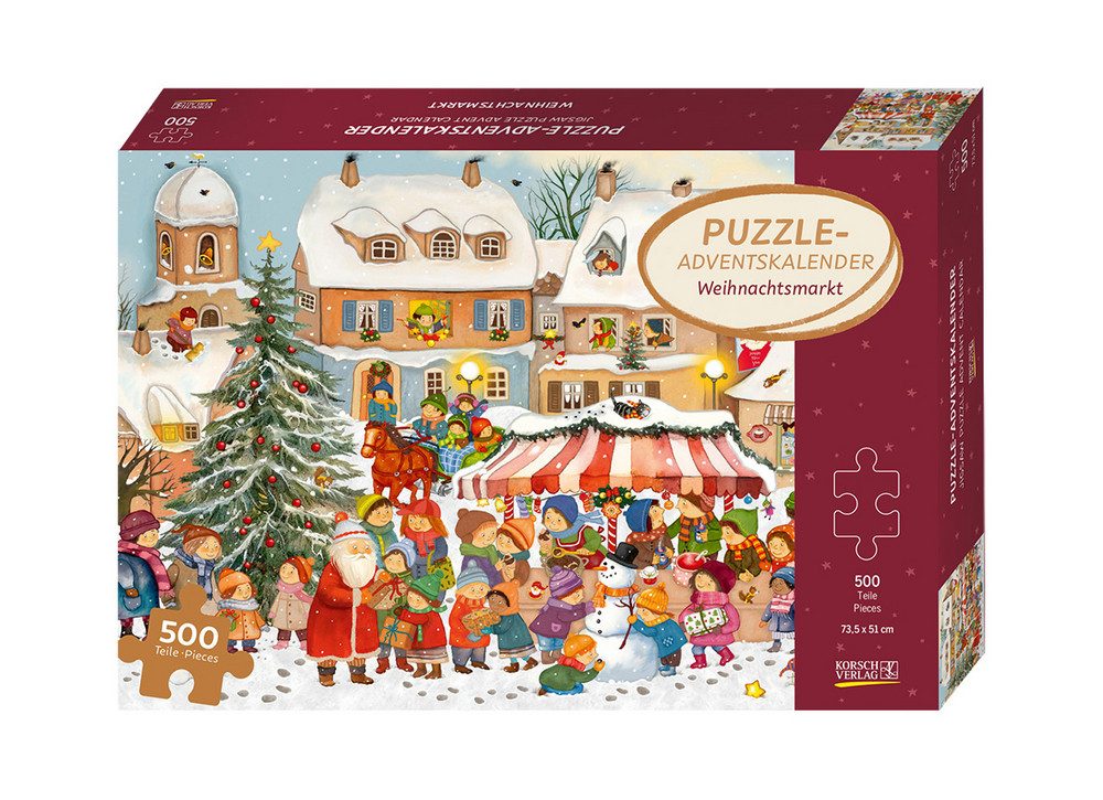 Korsch Verlag Adventskalender Korsch Puzzle-Adventskalender »Weihnachtsmarkt« (500-tlg), 23 kleine Schachteln mit je 20 Teilen, 1 Schachtel mit 40 Teilen