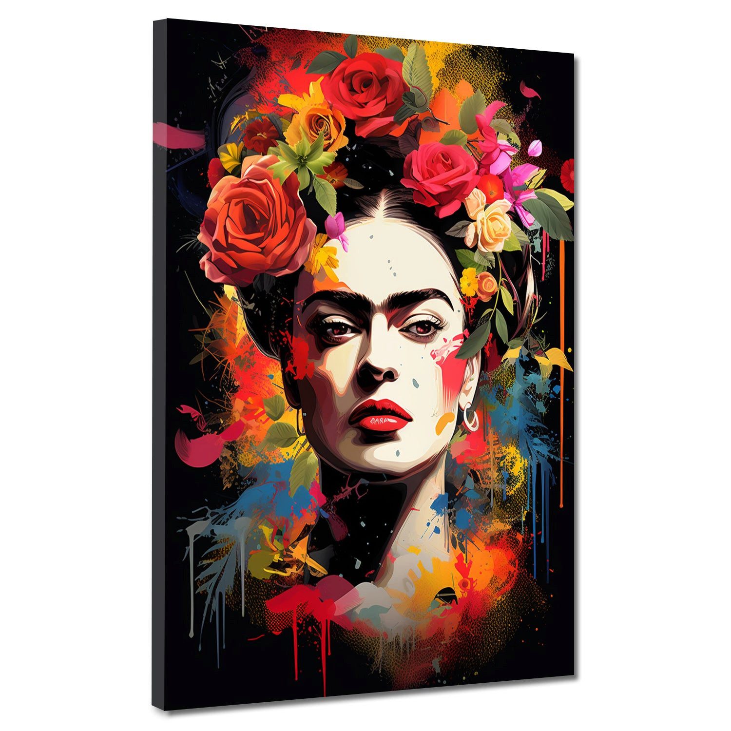 Artedinoi Leinwandbild Frida Pop Art Leinwandbild Wandbild Kunstdruck XL Wanddeko Black Style