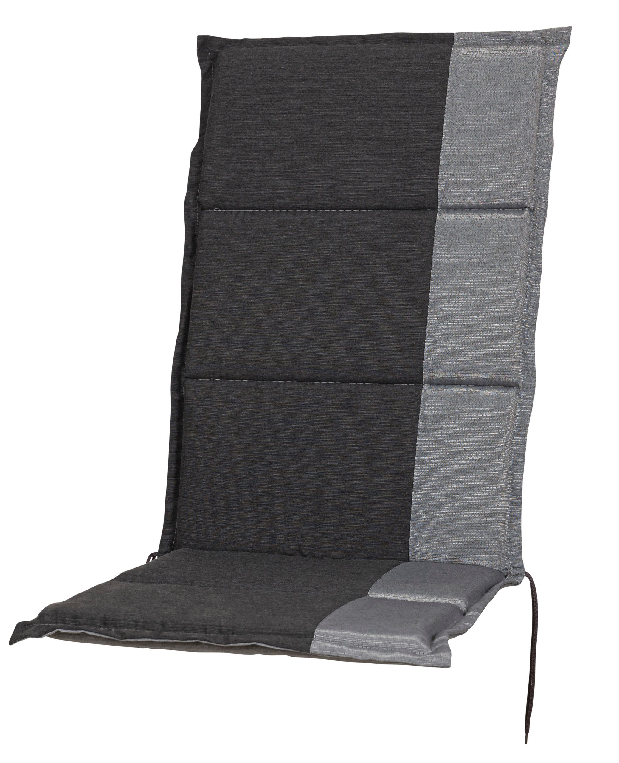 Sun Garden Hochlehnerauflage Hochlehner Capri 90824-712 anthrazit-grau 120x50x4 cm Sun Garden, (1 St), Halteband verstellbar mit Bindebändern