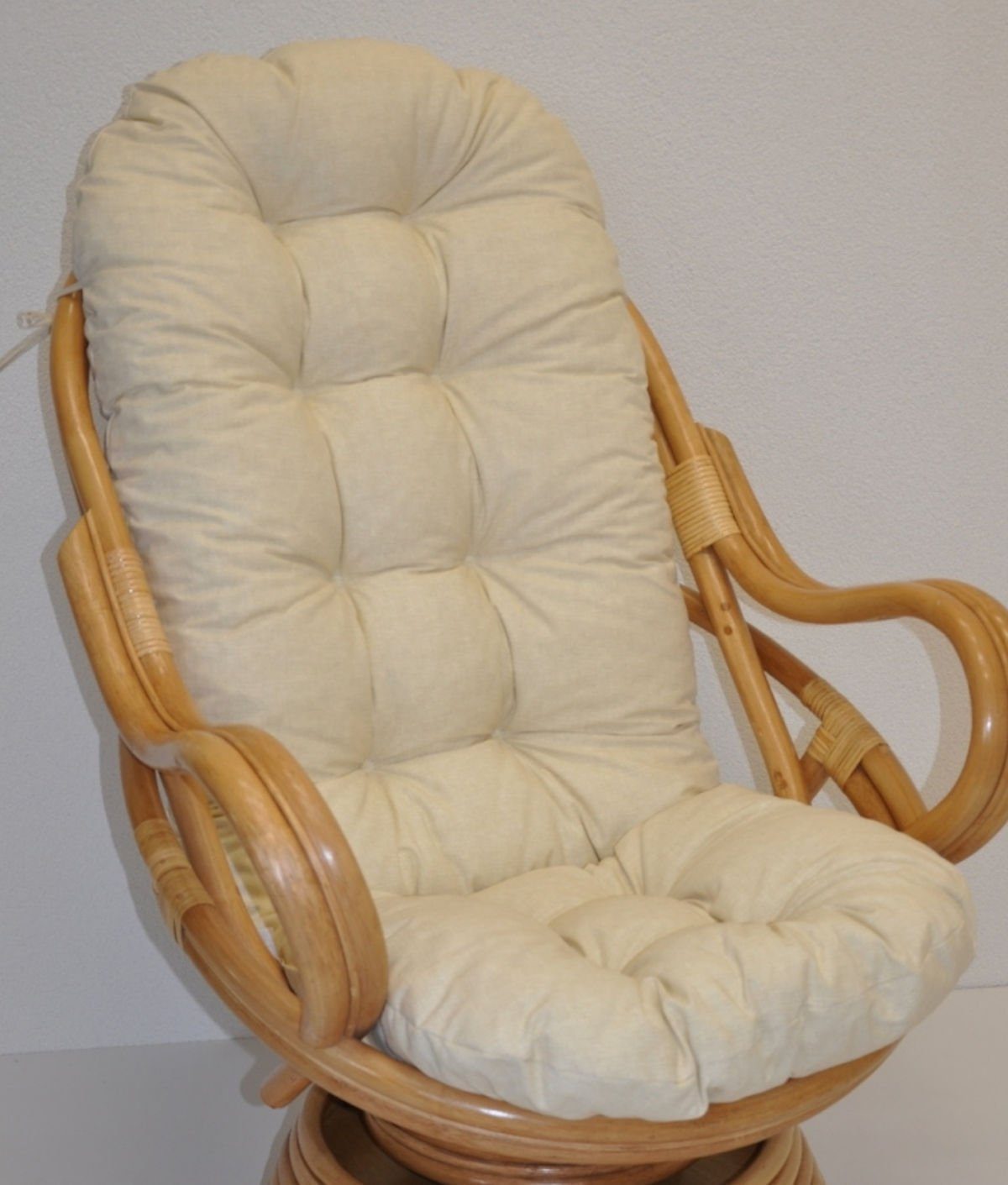 135 Schaukelstuhl, Rattan Sesselauflage L cm, Rattani Drehsessel für Colore Polster beige