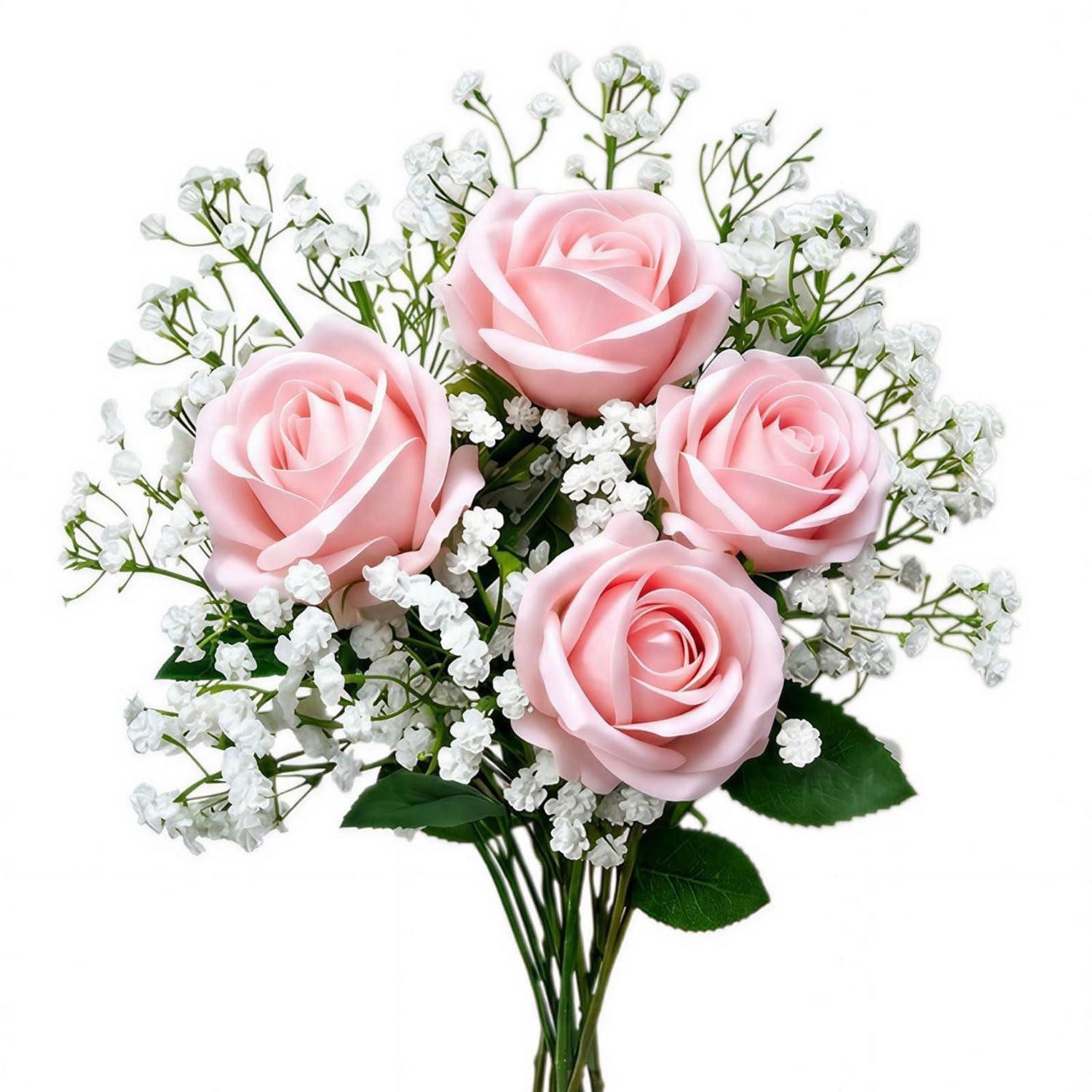 Kunstblumenstrauß Künstlicher Blumenstrauß Rosen Eukalyptus 16tlg. Rosa, LuxusKollektion, Höhe 5.5 cm