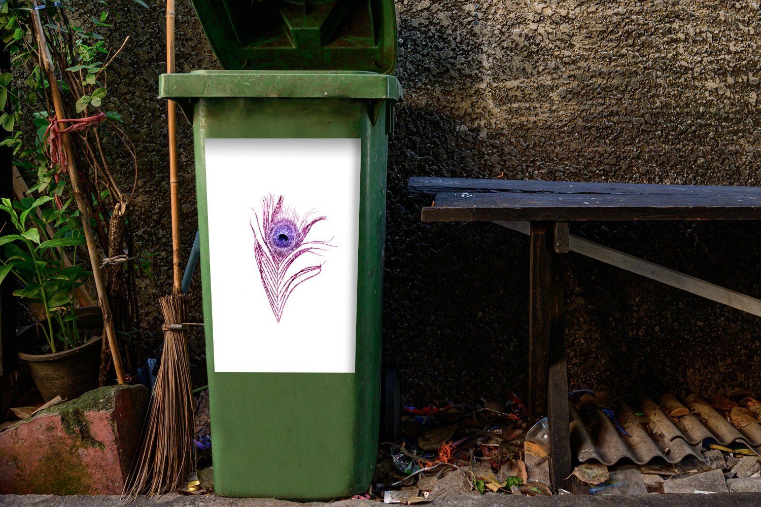 Pfauenfedern Wandsticker Mülleimer-aufkleber, Mülltonne, Glitter - Sticker, - MuchoWow Abfalbehälter St), (1 Lila Container,