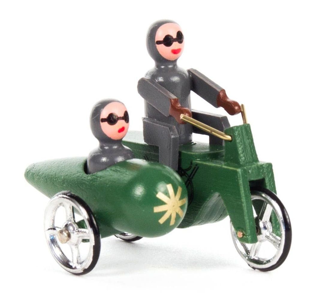 Dregeno Erzgebirge Weihnachtsfigur Miniaturfahrzeug Miniatur-Motorrad mit Seitenwagen grün BxHxT 40 x 35
