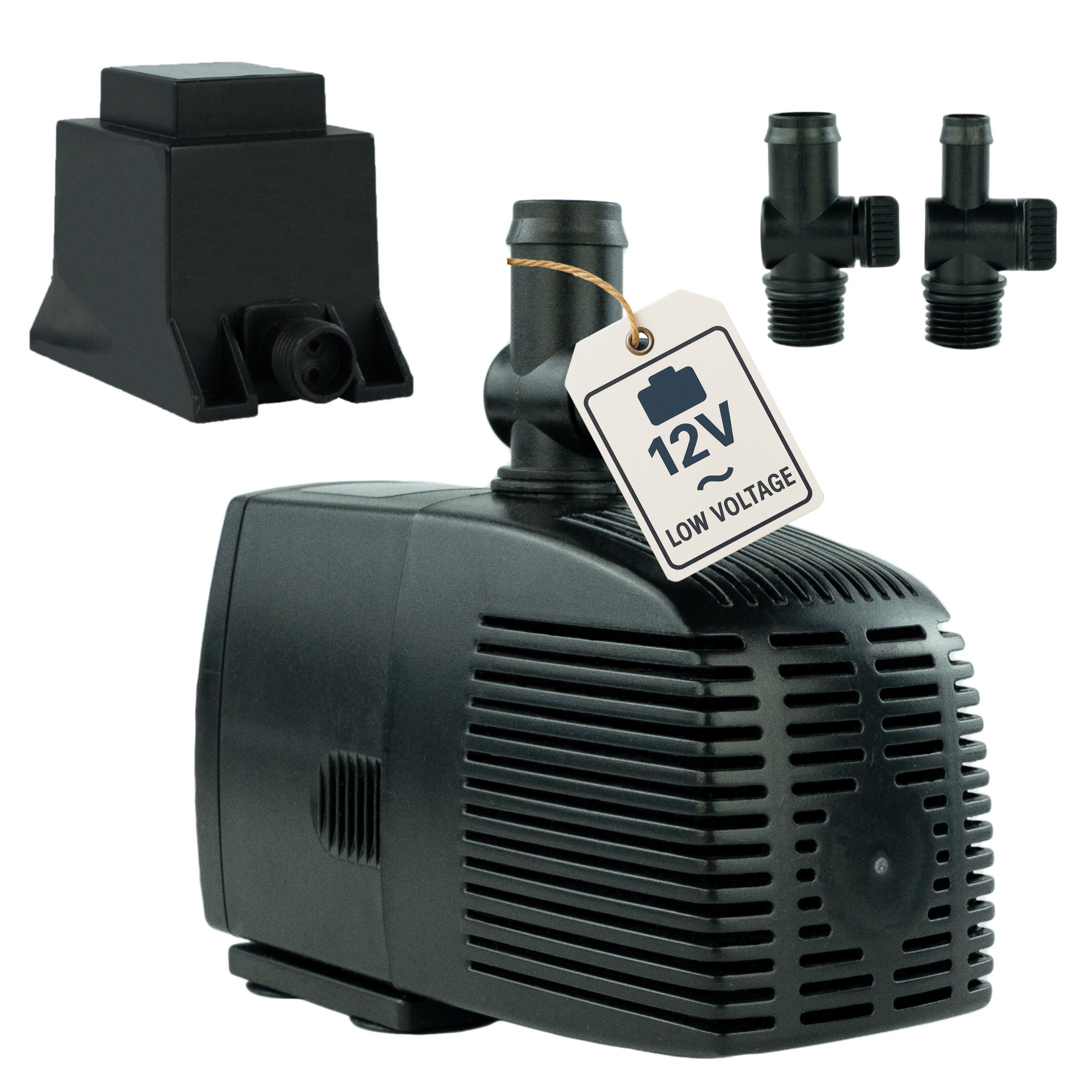 Teichpumpe 12 V – 1.500 L/H, 25 Watt, 7m Kabel, 250 cm Förderhöhe
