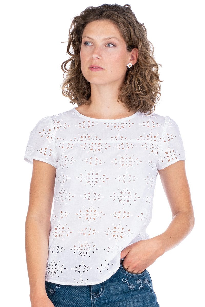 Trachtenbluse Blusenshirt - GISA - weiss
