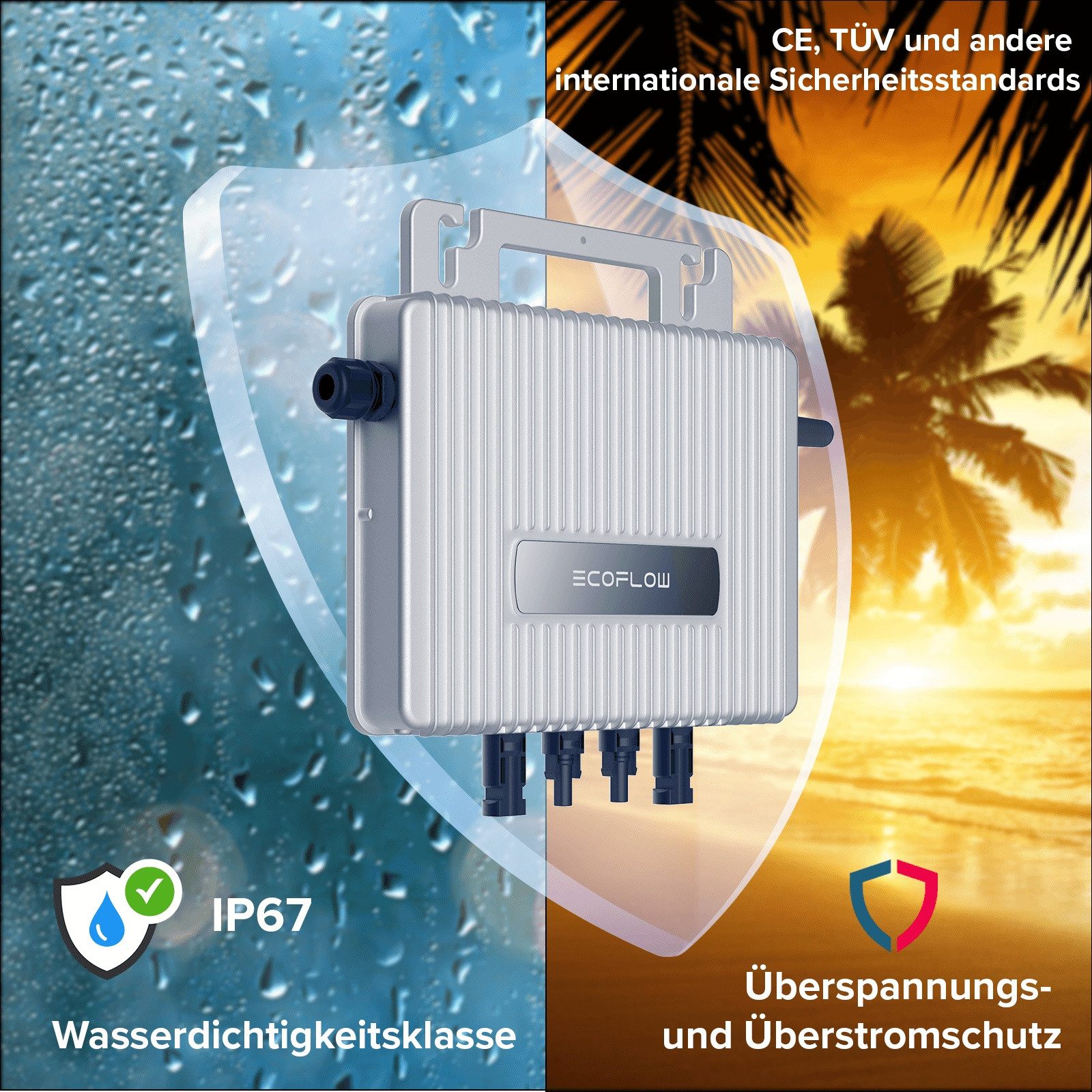 SUNNIVA Balkonkraftwerk 2000W BIFAZIAL FULLBLACK komplett Steckdose, (Ecoflow 800W Wechselrichter, PV Solaranlage, 4x 500W Glas Solarmodule, inkl. 5m Kabel, Blu – Bild 5 von 5
