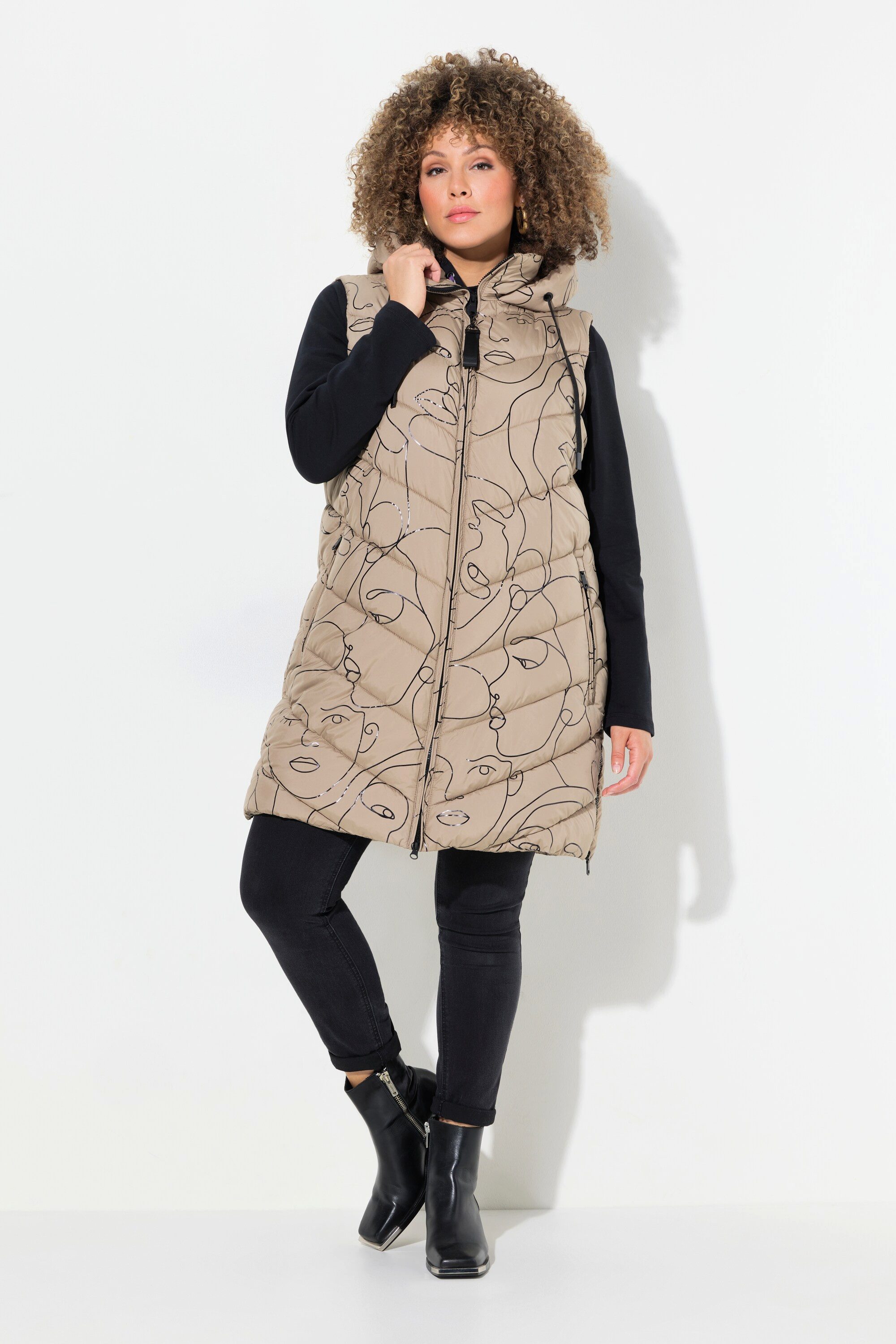 Ulla Popken Steppweste HYPRAR Long-Steppweste Seiten-Zipper Stehkragen günstig online kaufen