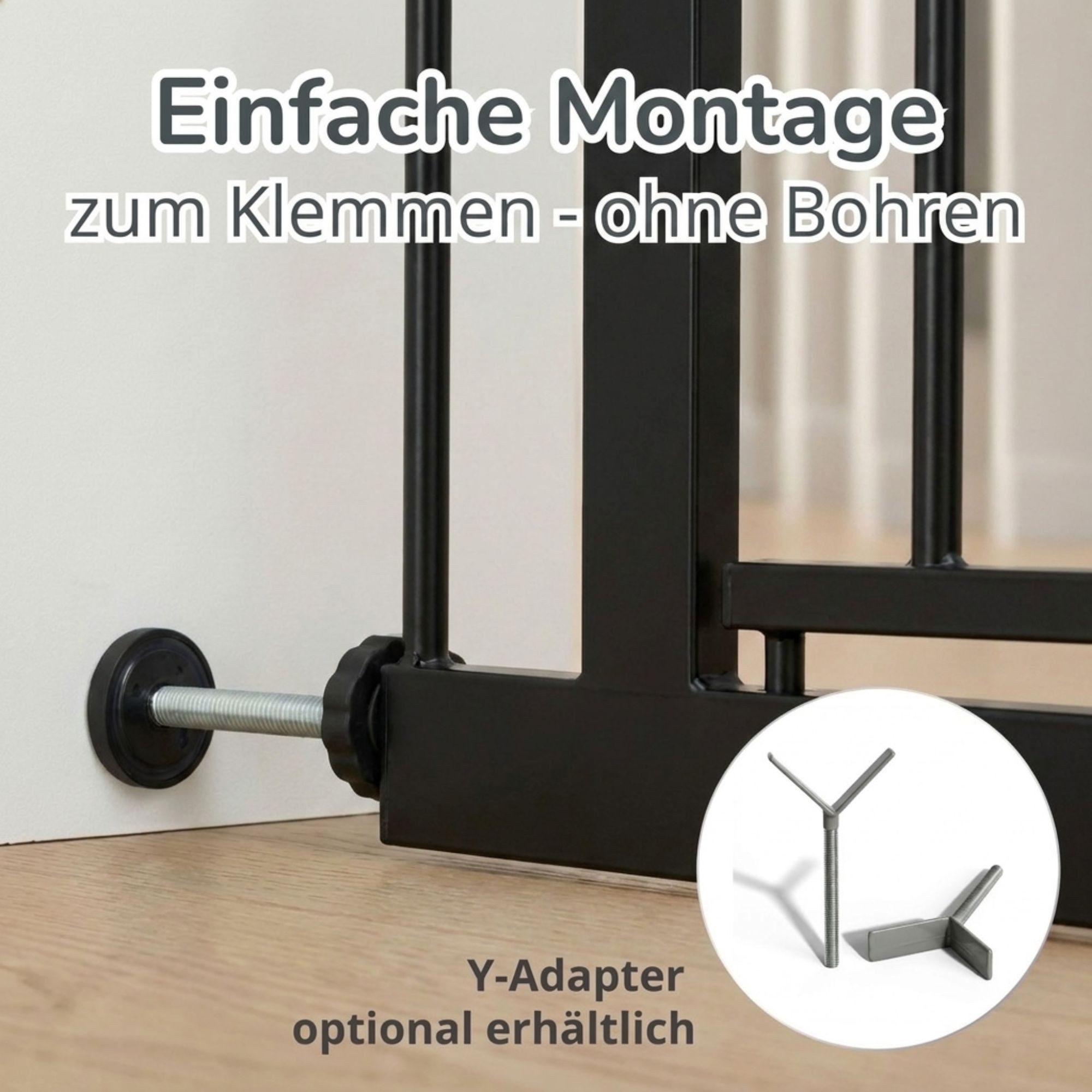 Bronea Treppenschutzgitter CLEO Türgitter ohne Bohren Kinderschutzgitter Treppengitter (zum Klemmen - ohne bohren für Tür & Treppe 75–165 cm verlängerbar, Beids – Bild 3 von 5