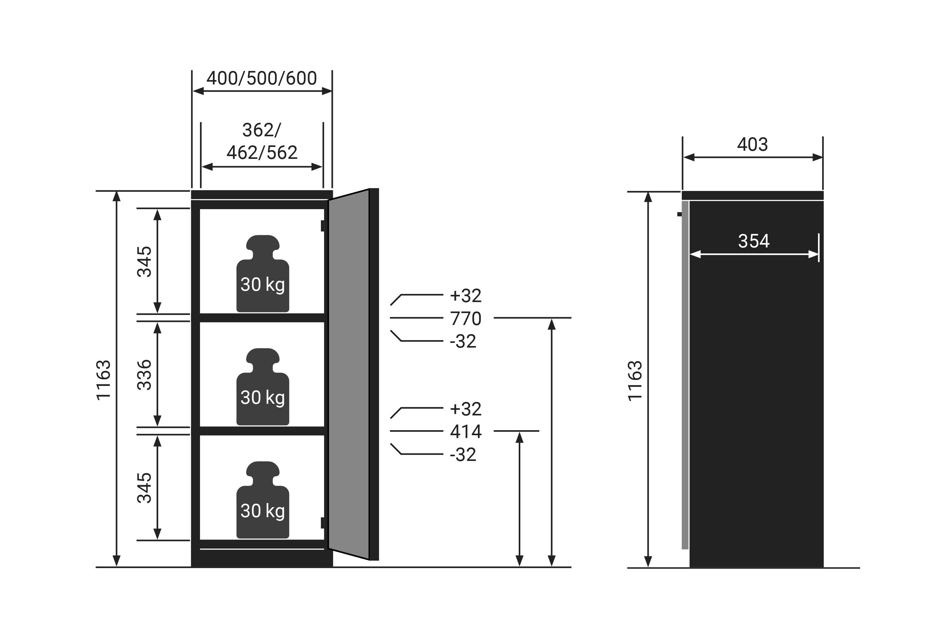 boho office® Aktenschrank breit Weiß Griff mit Schwarz Griffe: - Weiß 40 rechts cm Tür schwarzem weiß be.smart - in Korpus: Front