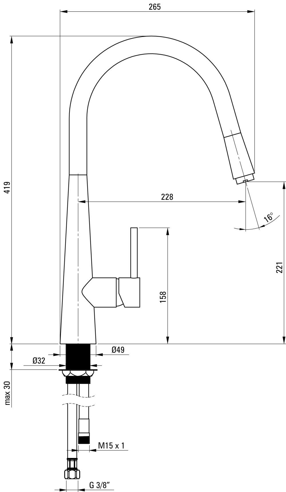 Deante Spültischarmatur Aster Küchenarmatur mit BCA_272M herausziehbarem Auslauf, schwarz, Graphit