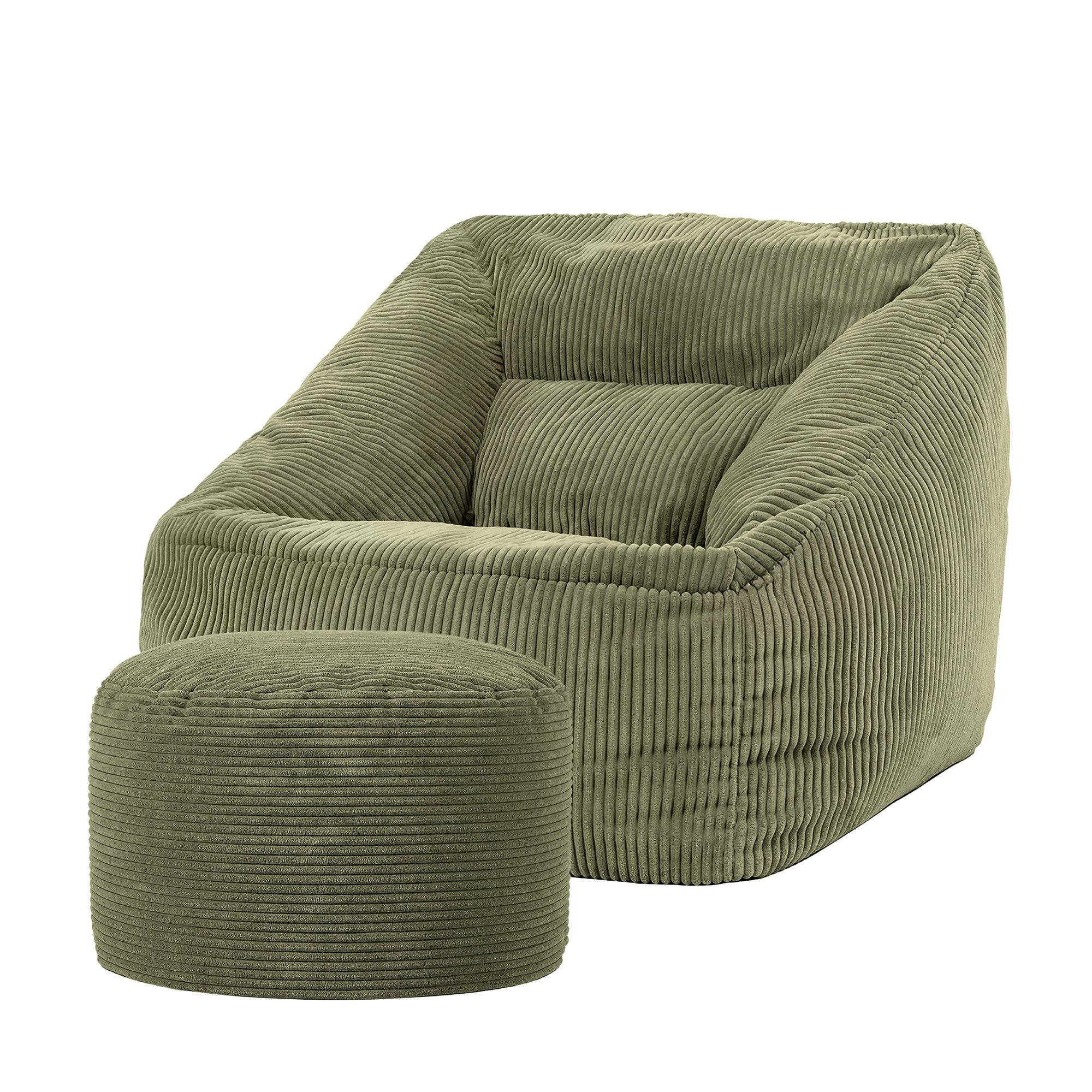Sitzsack Riesen Sitzsack Sessel XXL aus Cord Flauschig „Natalia" mit Sitzpouf
