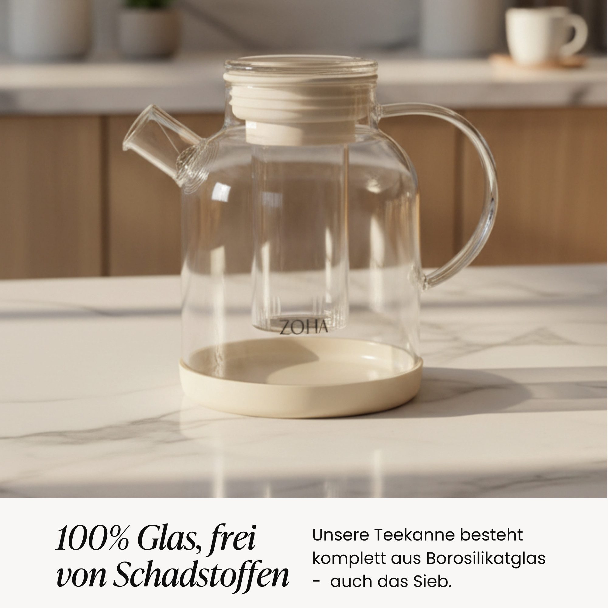 Zoha Teekanne Glasteekanne mit Sieb 1,5 Liter - Hitzebeständiger Teebereiter, Premium Borosilikatglas mit Siebeinsatz