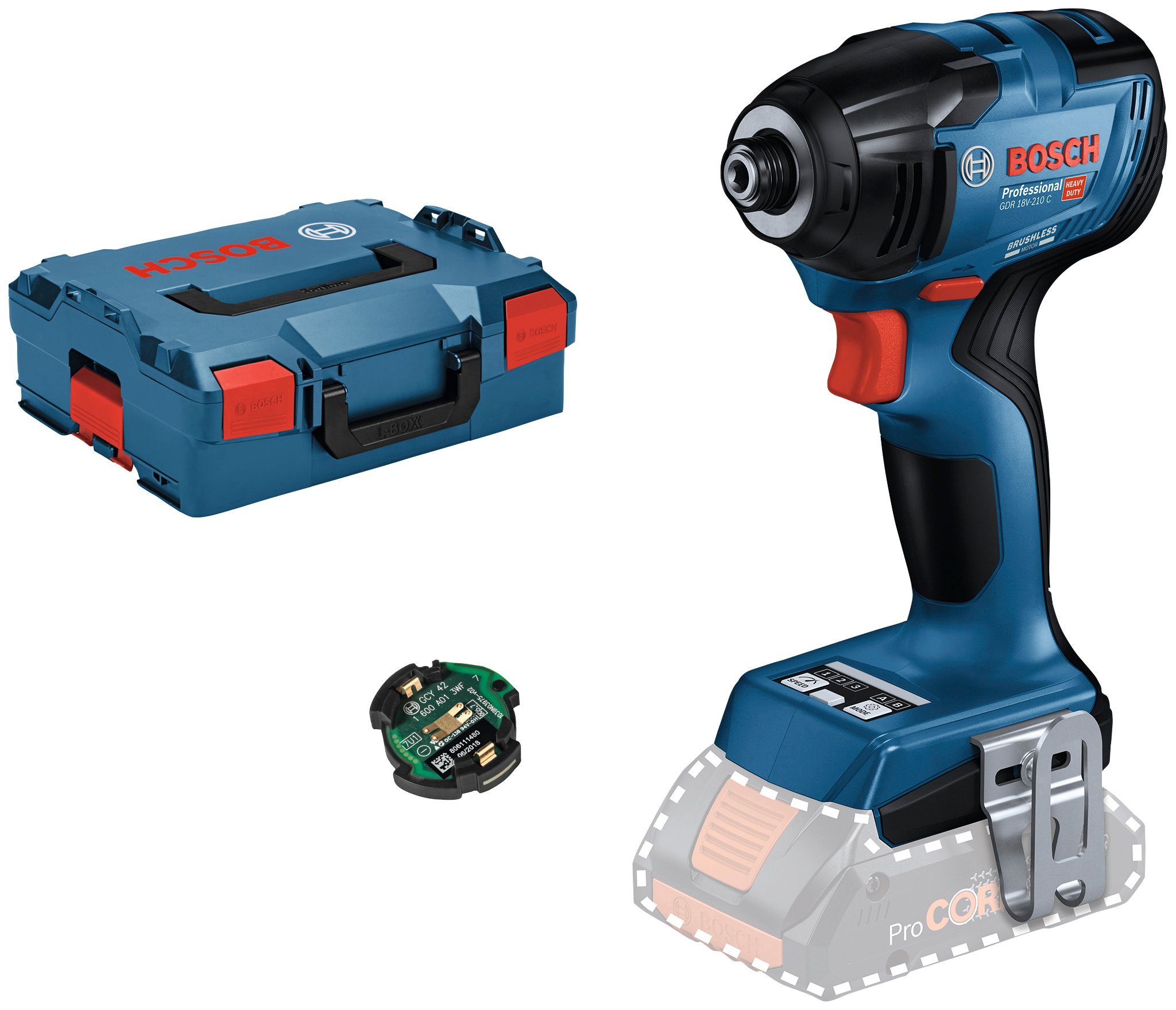 Bosch Professional Nm, 18V-2, GDR und U/min, Ladegerät 3400 L-Boxx, Akku-Drehschlagschrauber ohne 210 Akku