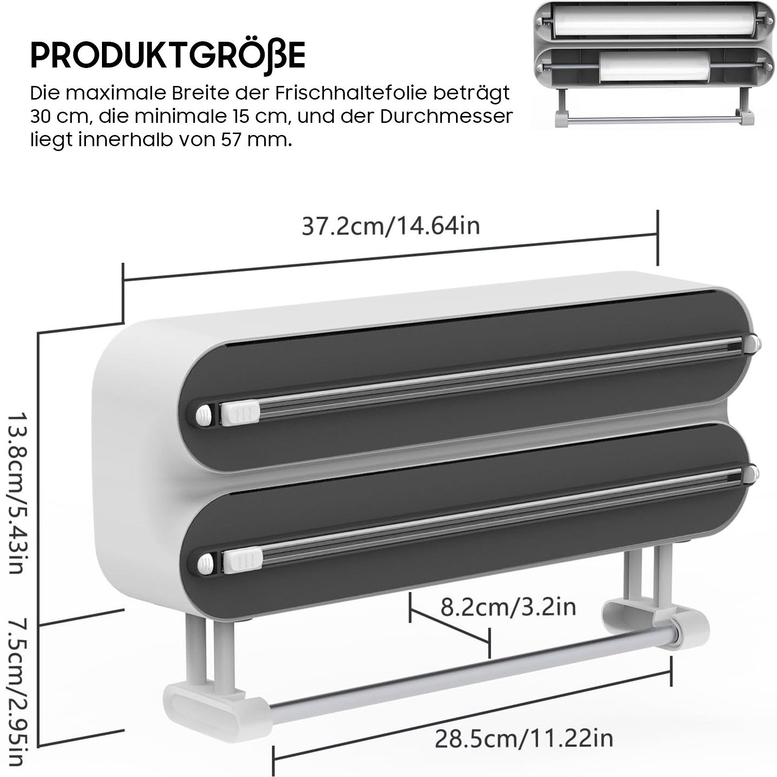 SURFOU Wandrollenhalter 3-in-1 Frischhaltefolienspender, Kunststoff, magnetisch & Wandmontierbar, Folienschneider für Saubere