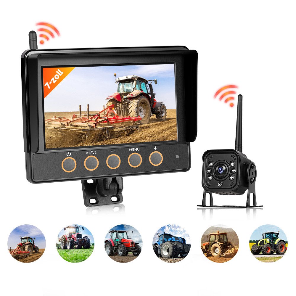 Hikity 7-Zoll-IPS-Display Funk-Rückfahrkamera mit Aufnahme & Solar Rückfahrkamera (IP68 Wasserdichter Bildschirm, Kamera mit Wasserdichtigkeit)