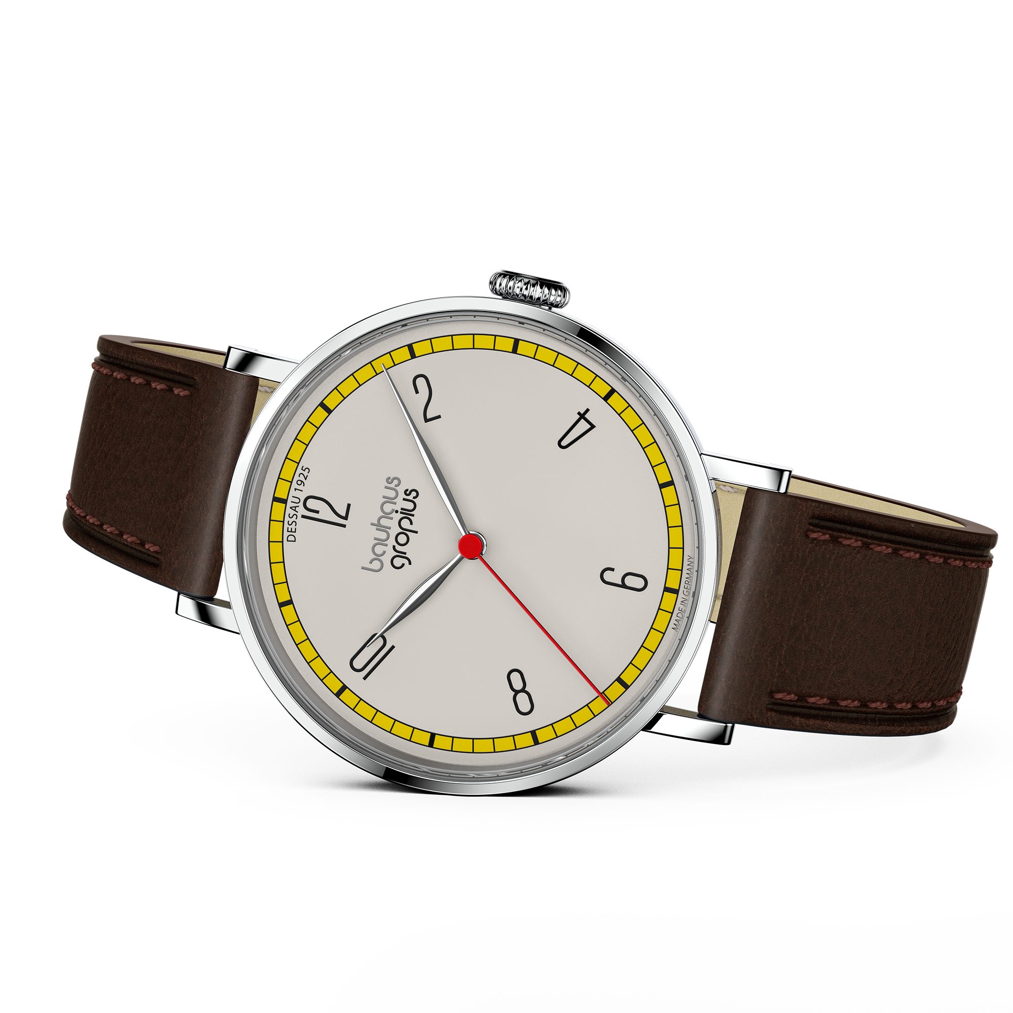Walter Gropius Quarzuhr Made in Germany, Damenuhr, Herrenuhr, Unisex, Saphirglas - WGN 004-03, Armbanduhr, Lederarmband, Edelstahlgehäuse, New Bauhaus Dessau 1925