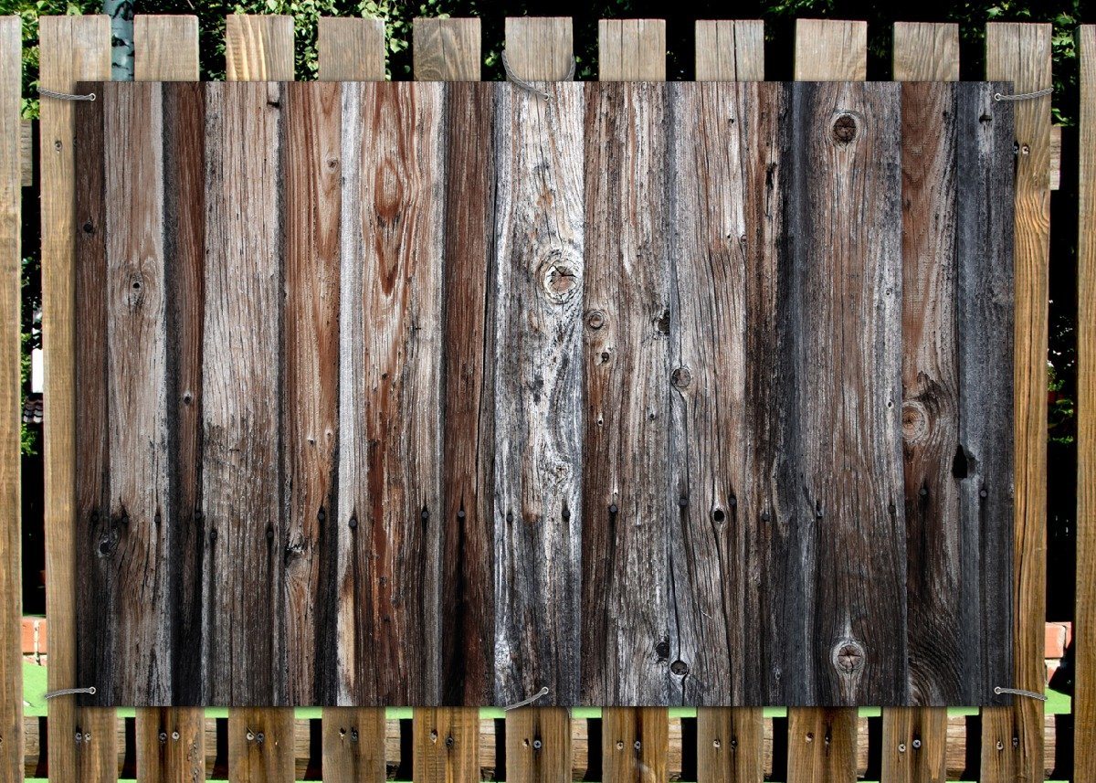 Thumbnail - Wallario Sichtschutzzaunmatten Alte Holzwand - Holzplanken in grau und braun