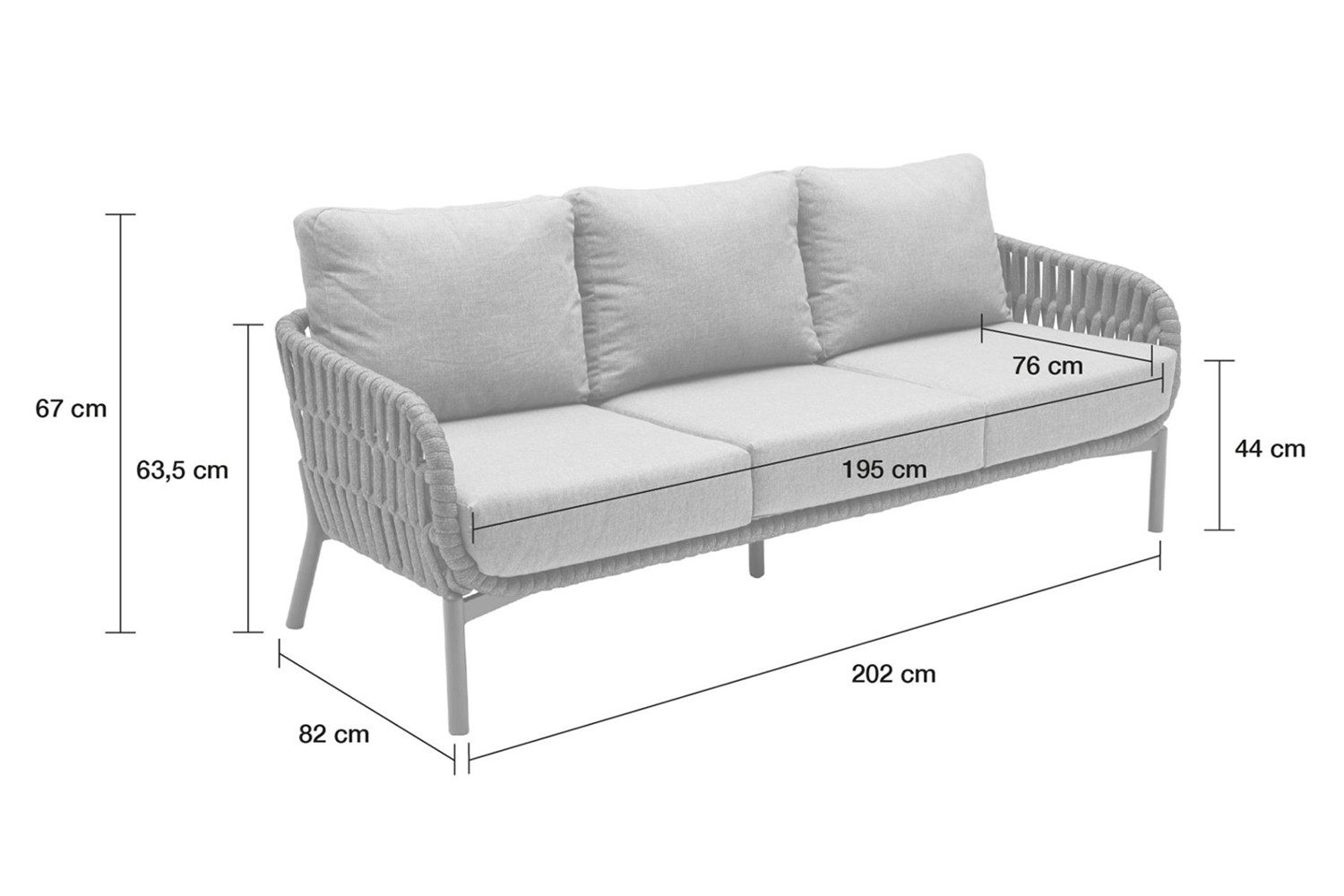 dasmöbelwerk Loungesofa Loungesofa Malte 3-Sitzer Gartensofa mit Polster Relaxsofa Anthrazit