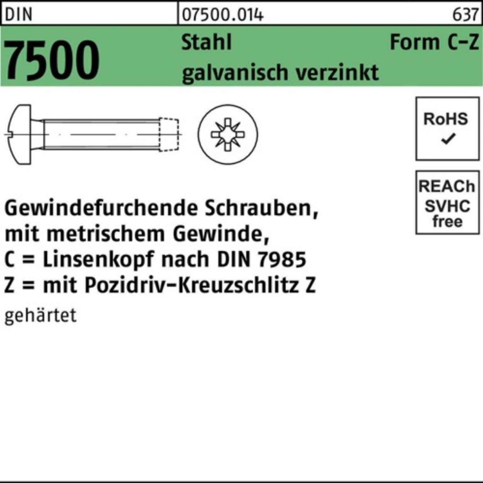 Reyher Gewindeschraube 1000er DIN Gewindefurchendeschraube LIKO PZ Stahl 7500 CM Pack 2,5x8-Z