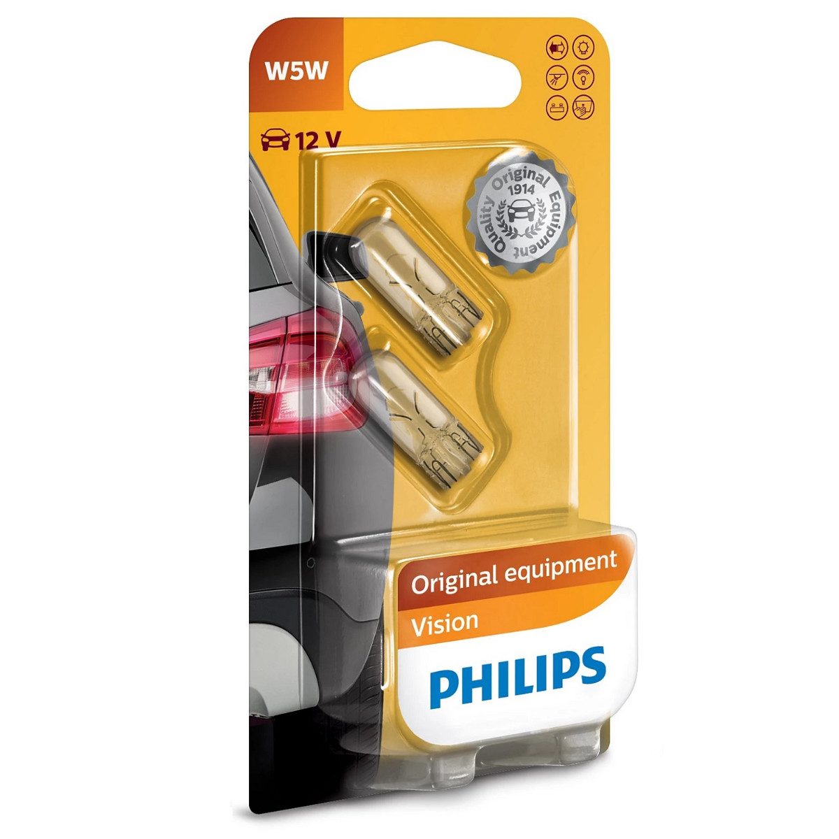 Philips KFZ-Ersatzleuchte W5W, W2.1x9.5d, W5W, 2 St., Warmweiß, Zuverlässige Fahrzeugbeleuchtung für vielseitige Anwendungen